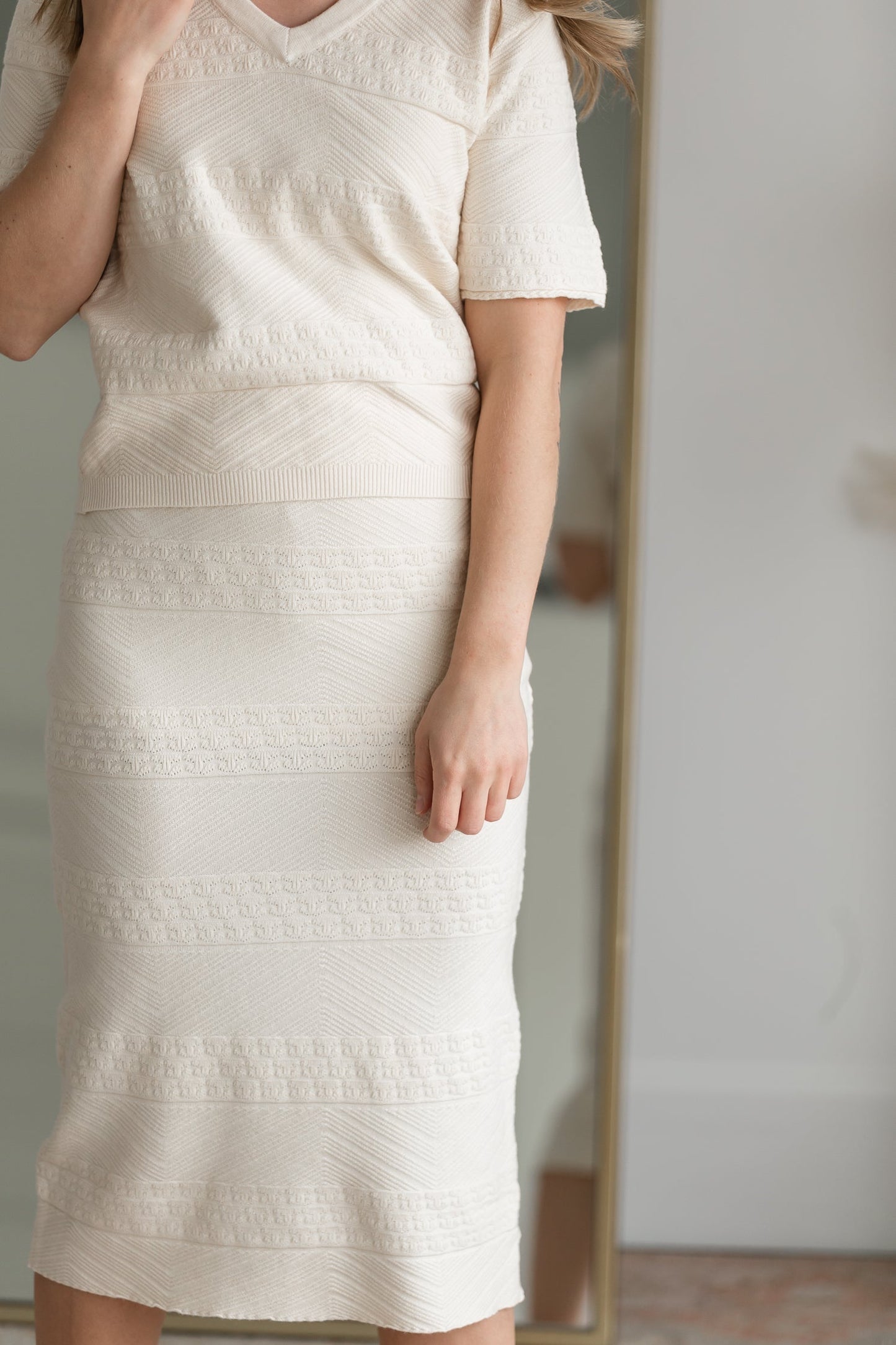 Multi Pattern Sweater + Skirt Shirt Tea N Rose Multi Pattern Ribbed Knit Skirt / S