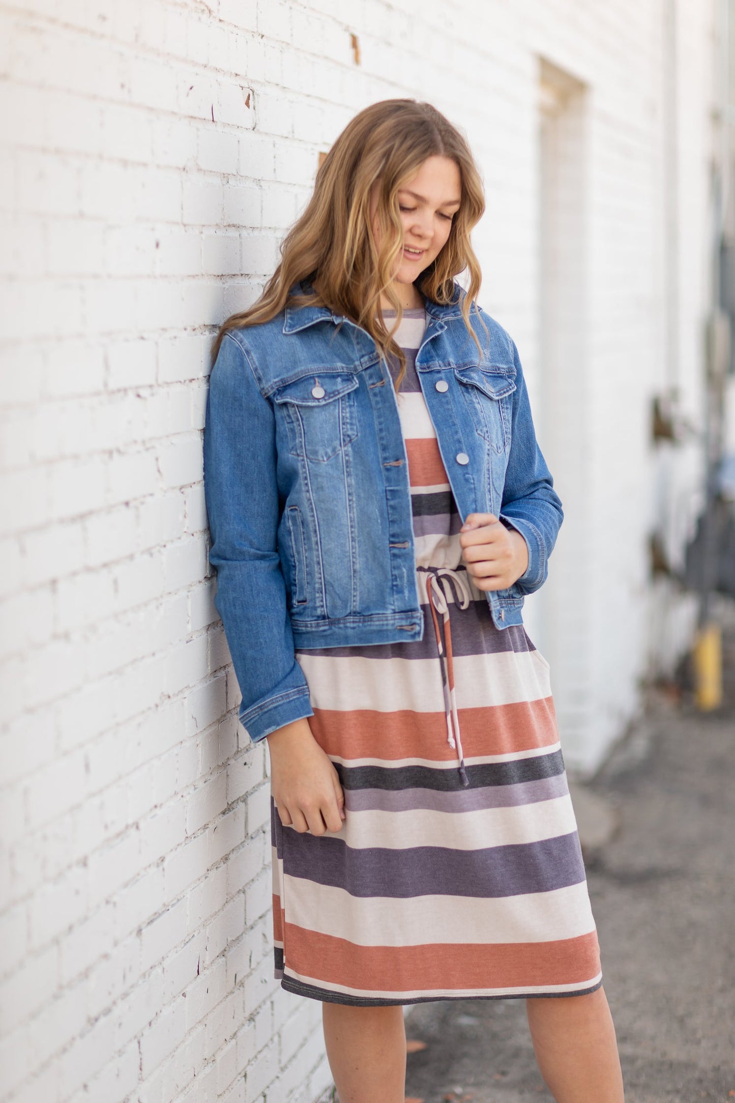 Multi Stripe Tie Waist Midi Dress Dresses