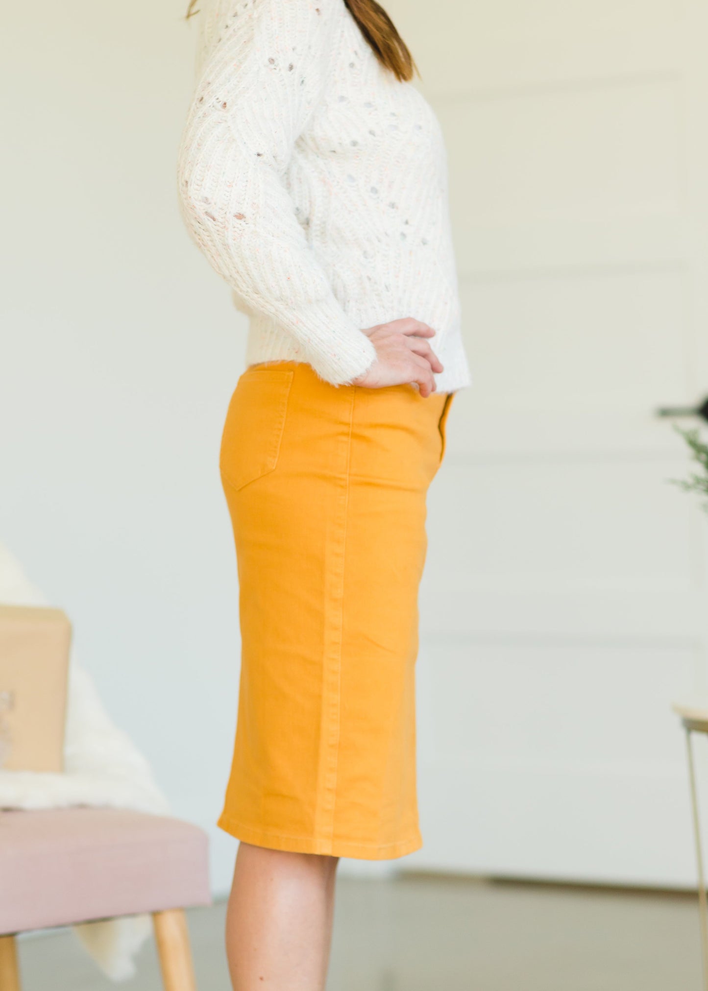 Mustard Classic Denim Midi Skirt - FINAL SALE Skirts