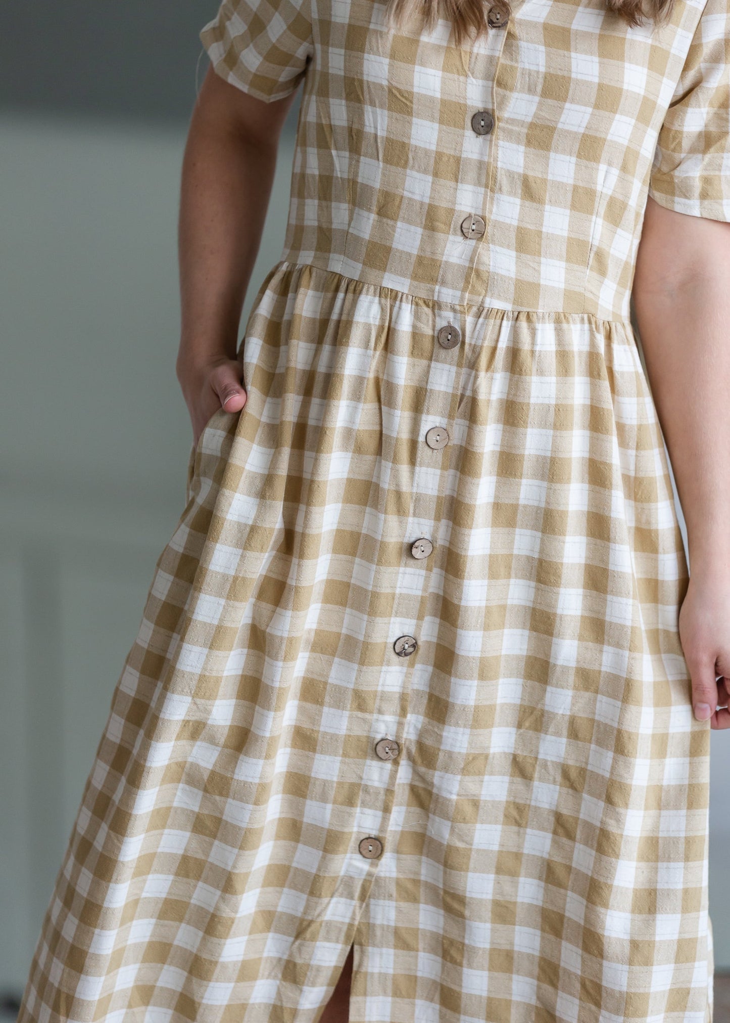 Mustard Gingham Midi Dress Dresses Hayden