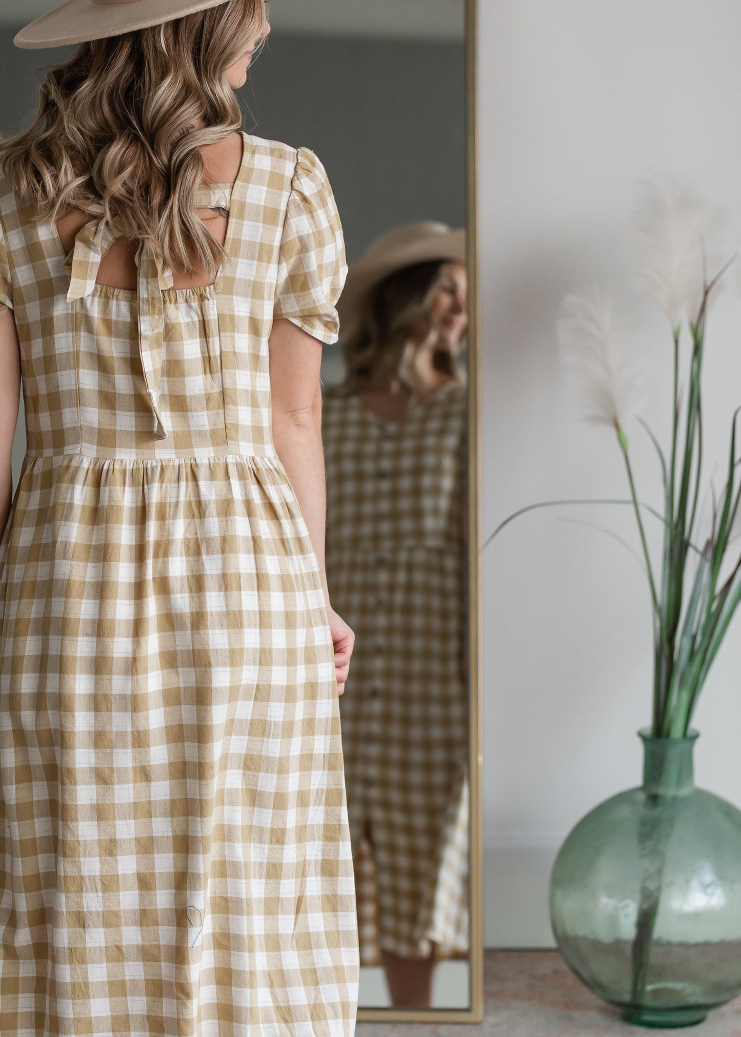 Mustard Gingham Midi Dress Dresses Hayden