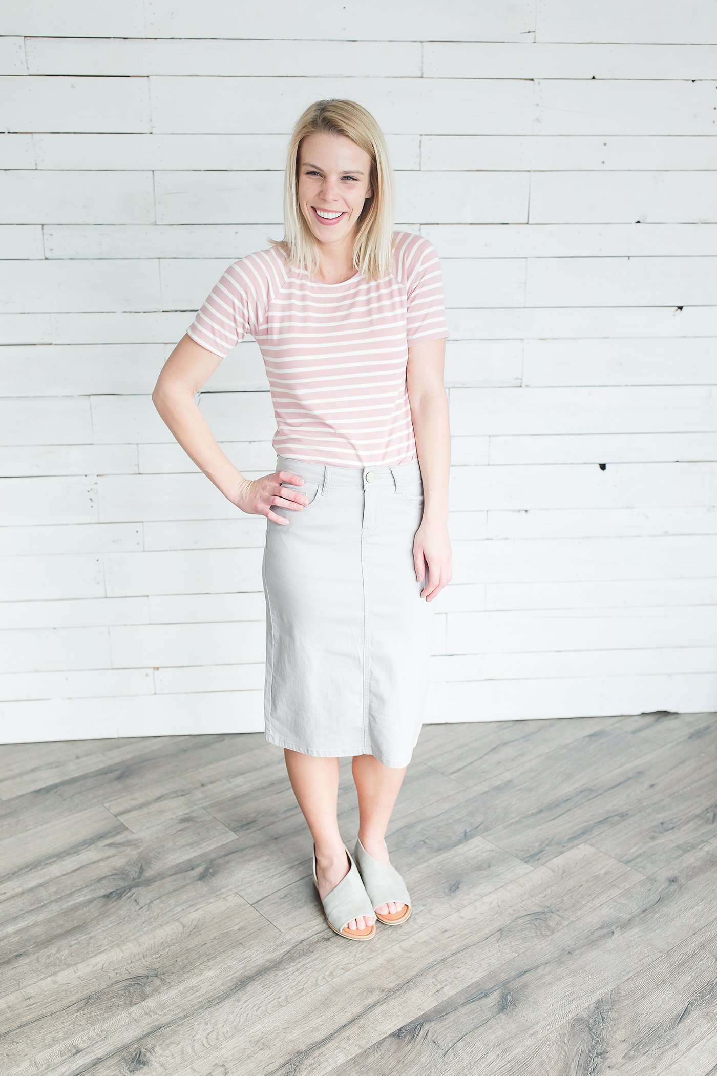 Muted Boat Neck Striped Tee-FINAL SALE Tops