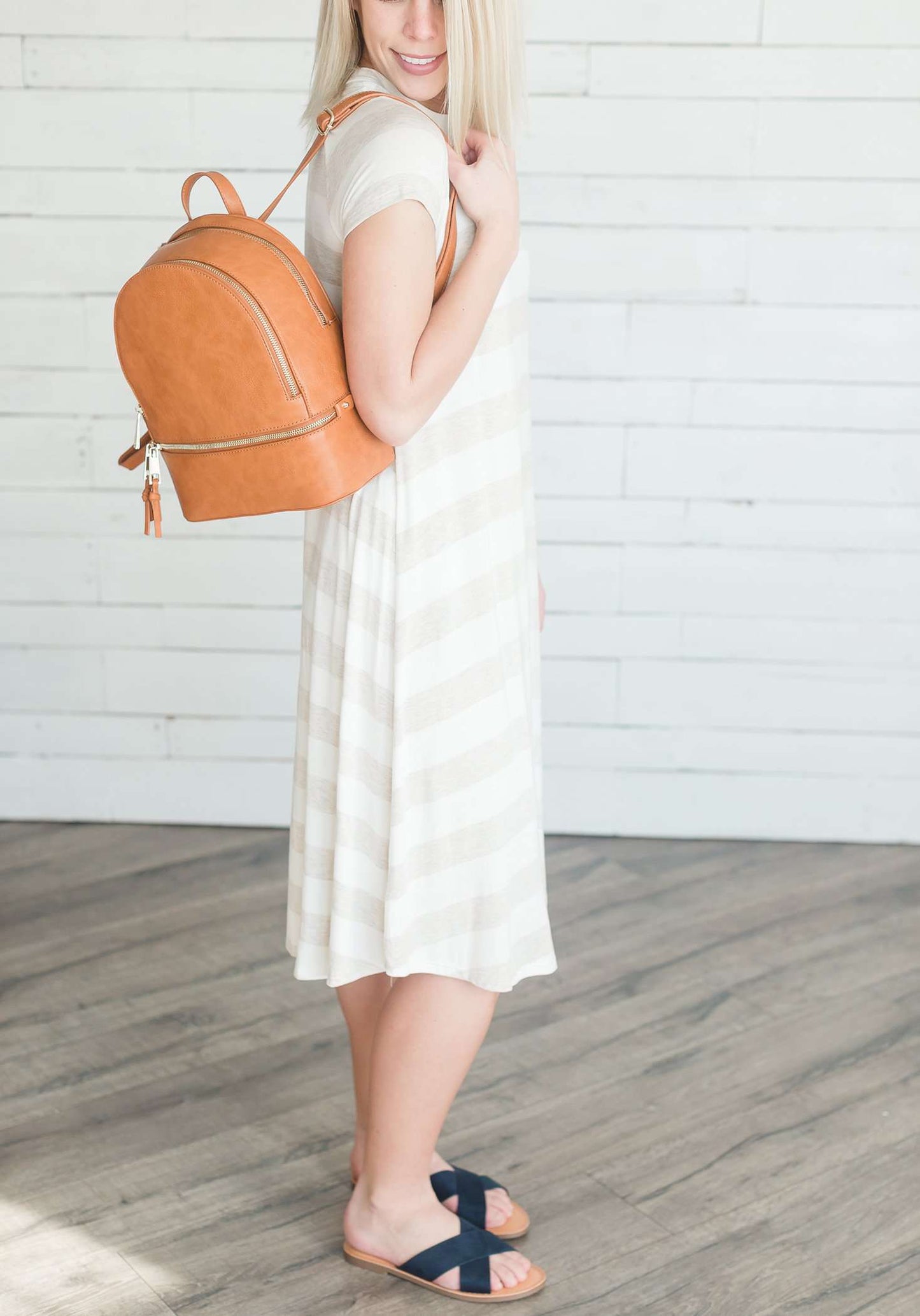 Oatmeal Striped Midi Dress Dresses