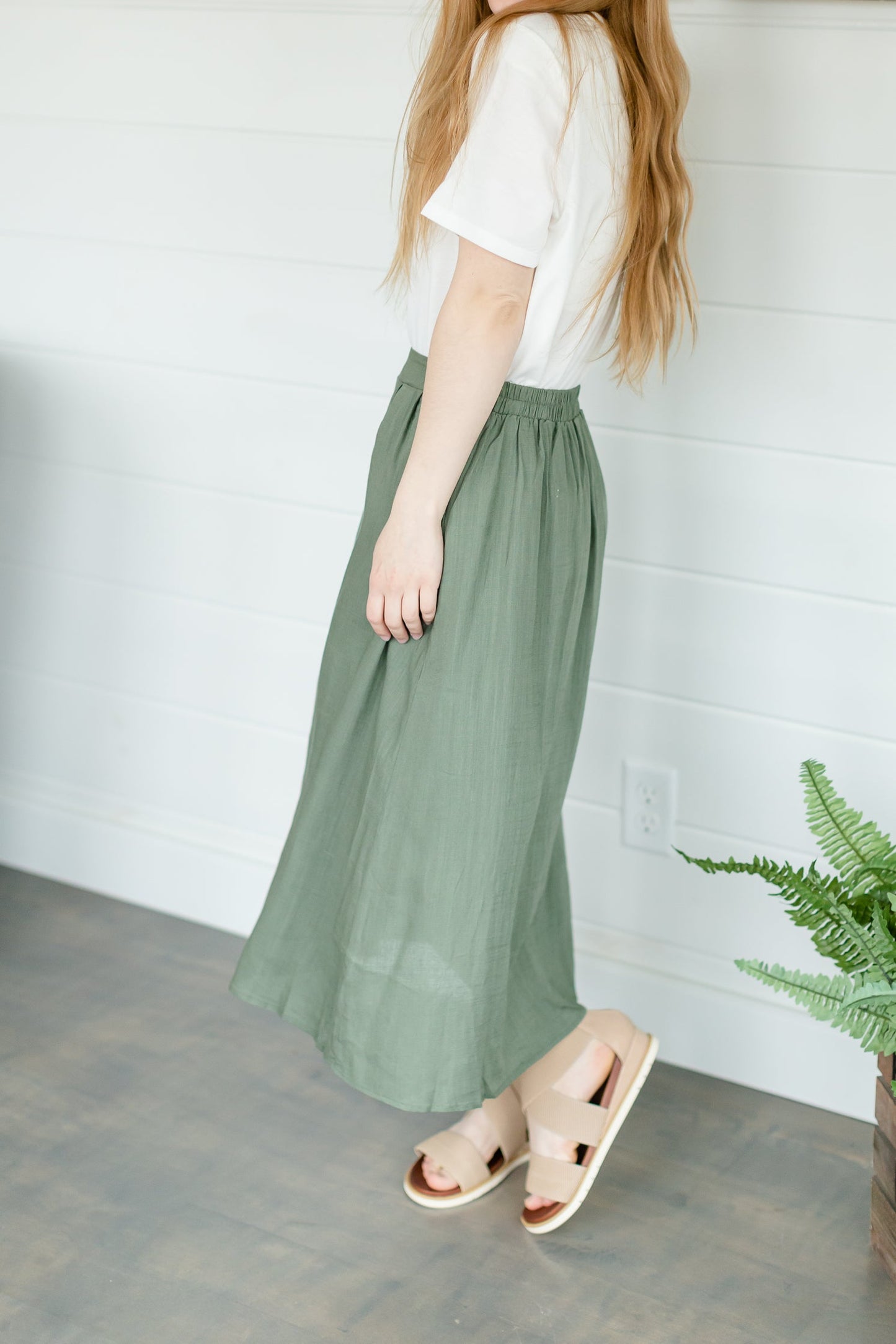 Olive Button Front Midi Skirt Skirts