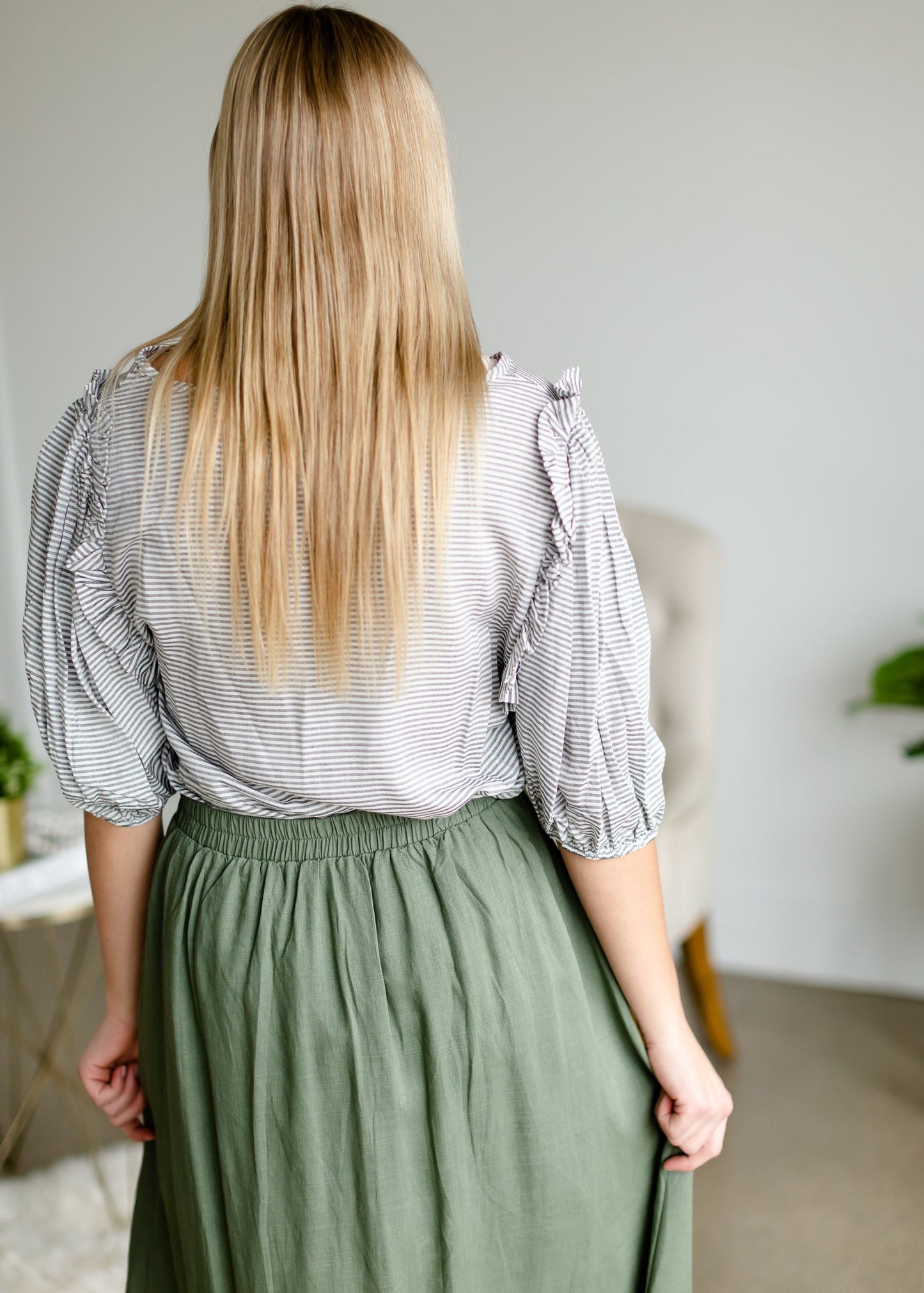 Olive Button Front Midi Skirt Skirts