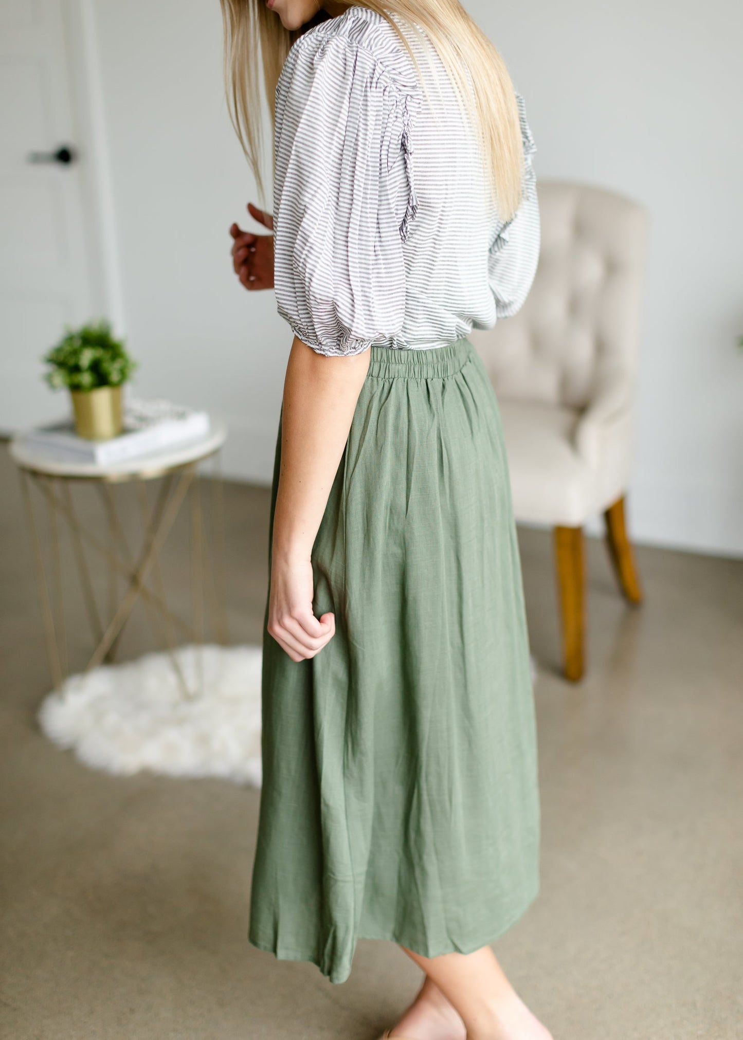 Olive Button Front Midi Skirt Skirts