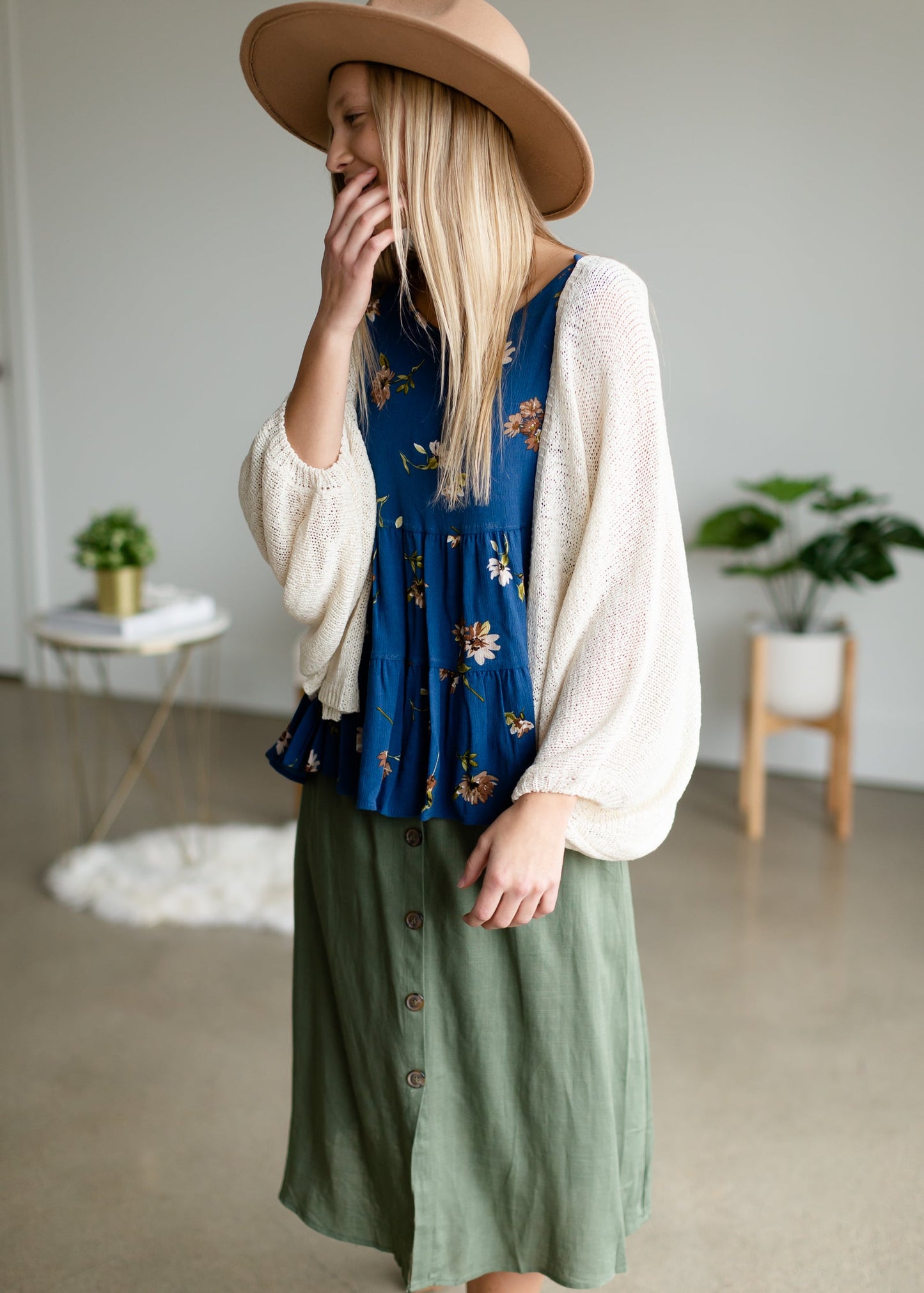 Olive Button Front Midi Skirt Skirts