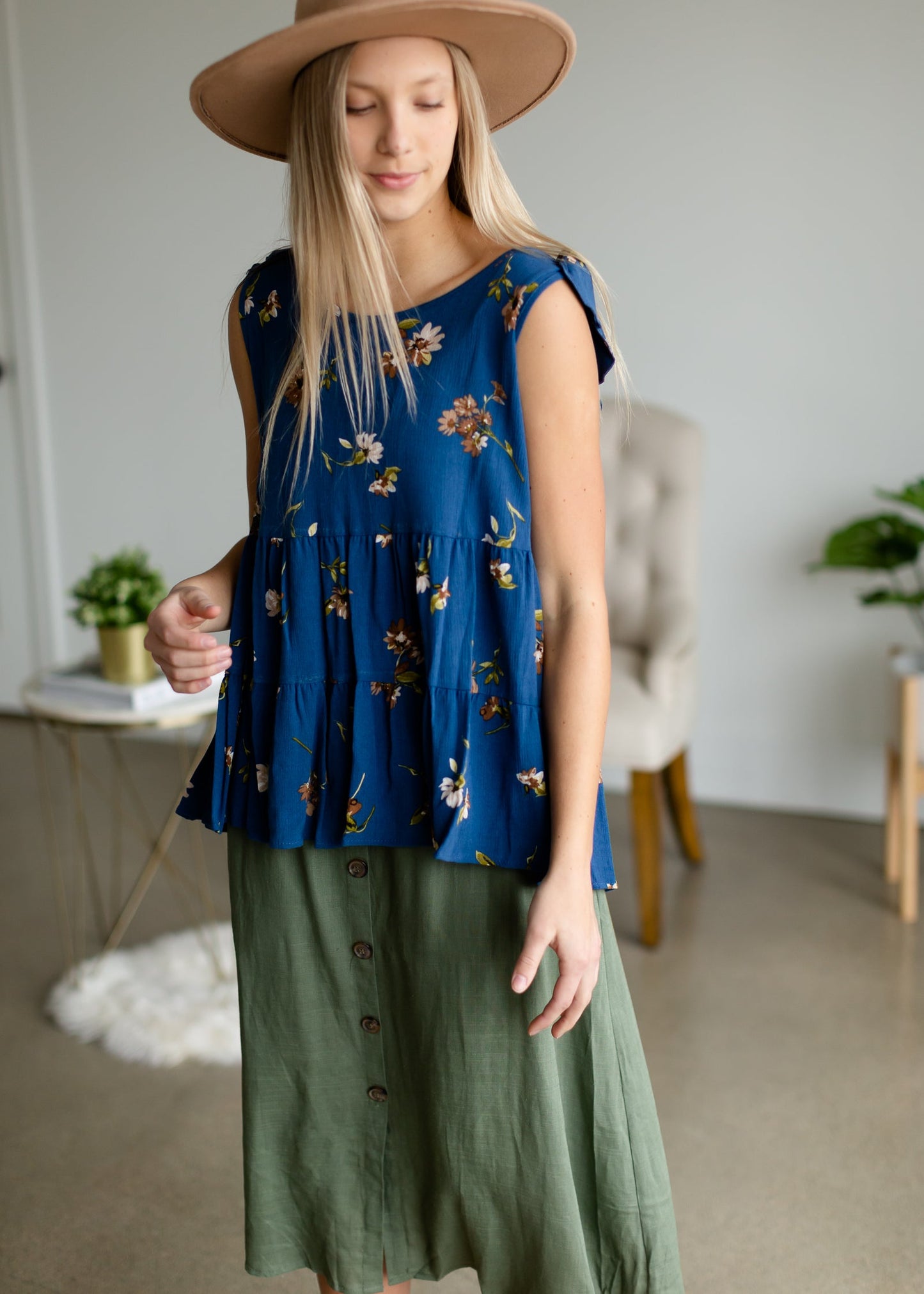 Olive Button Front Midi Skirt Skirts