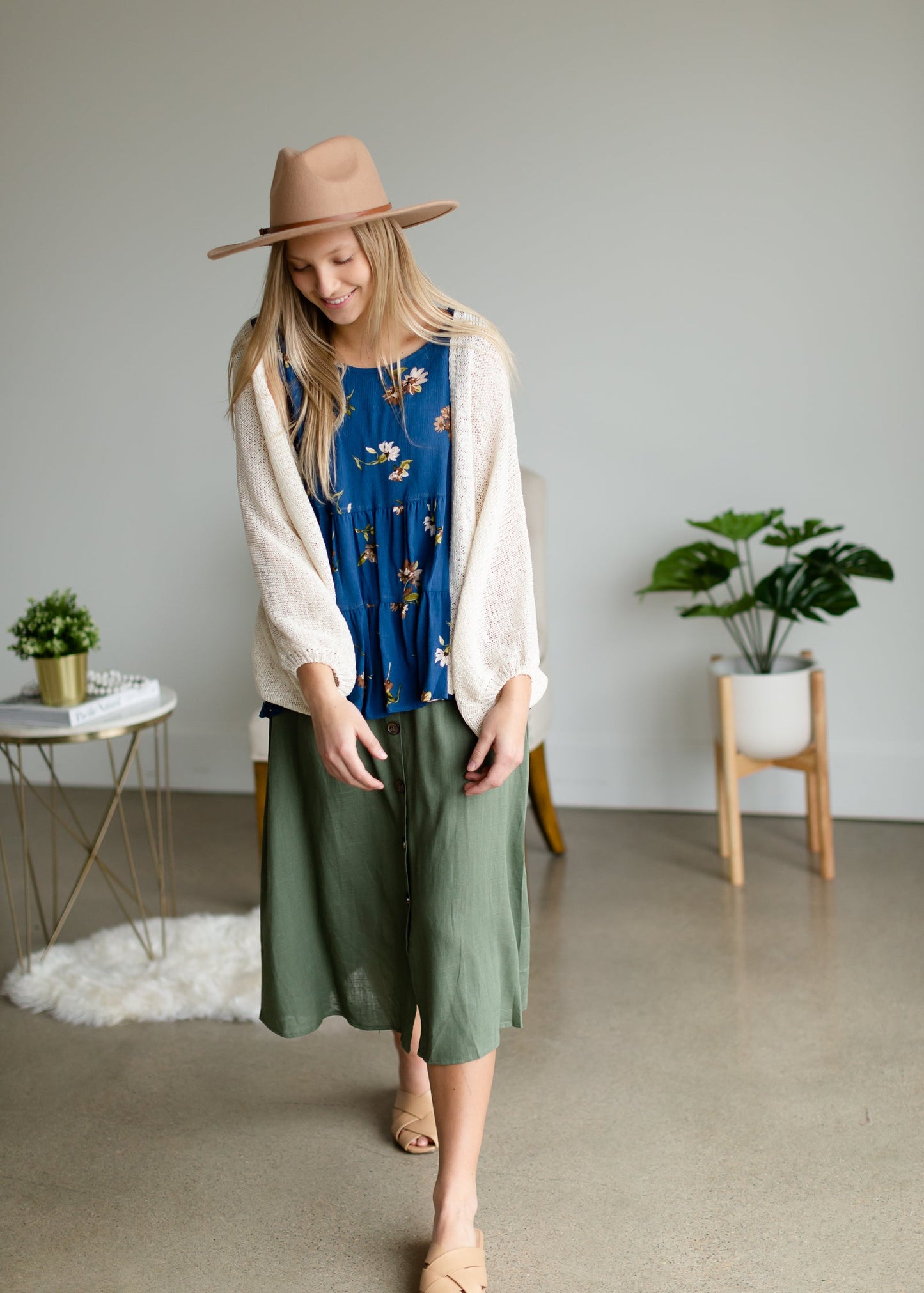 Olive Button Front Midi Skirt Skirts