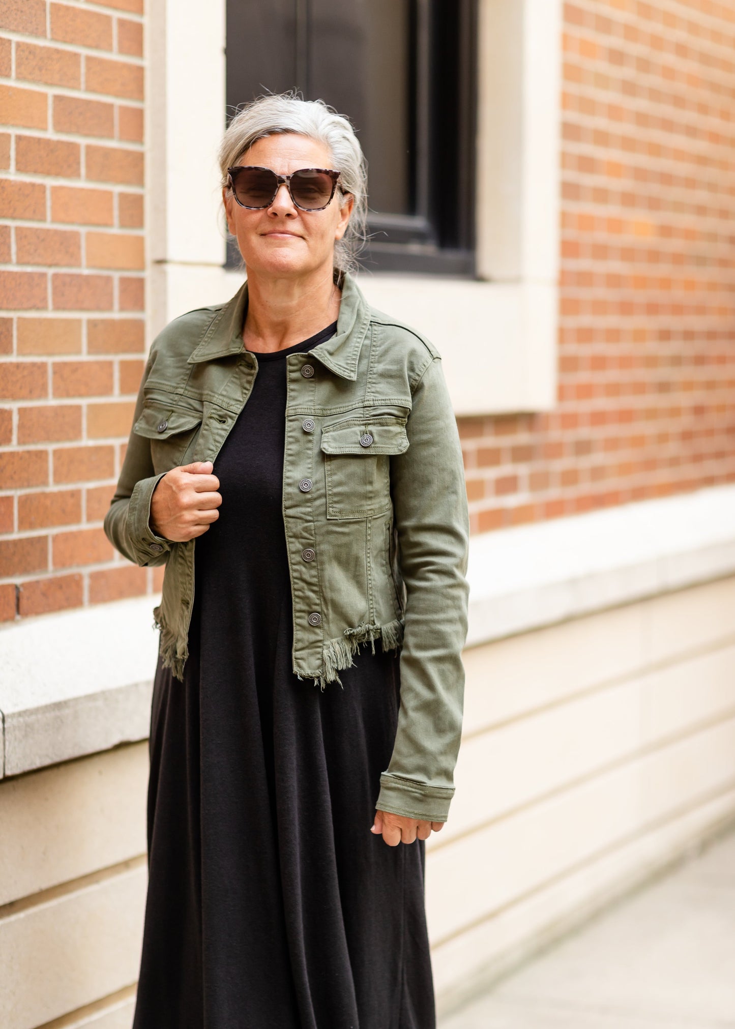 Olive Button Up Jean Jacket Tops