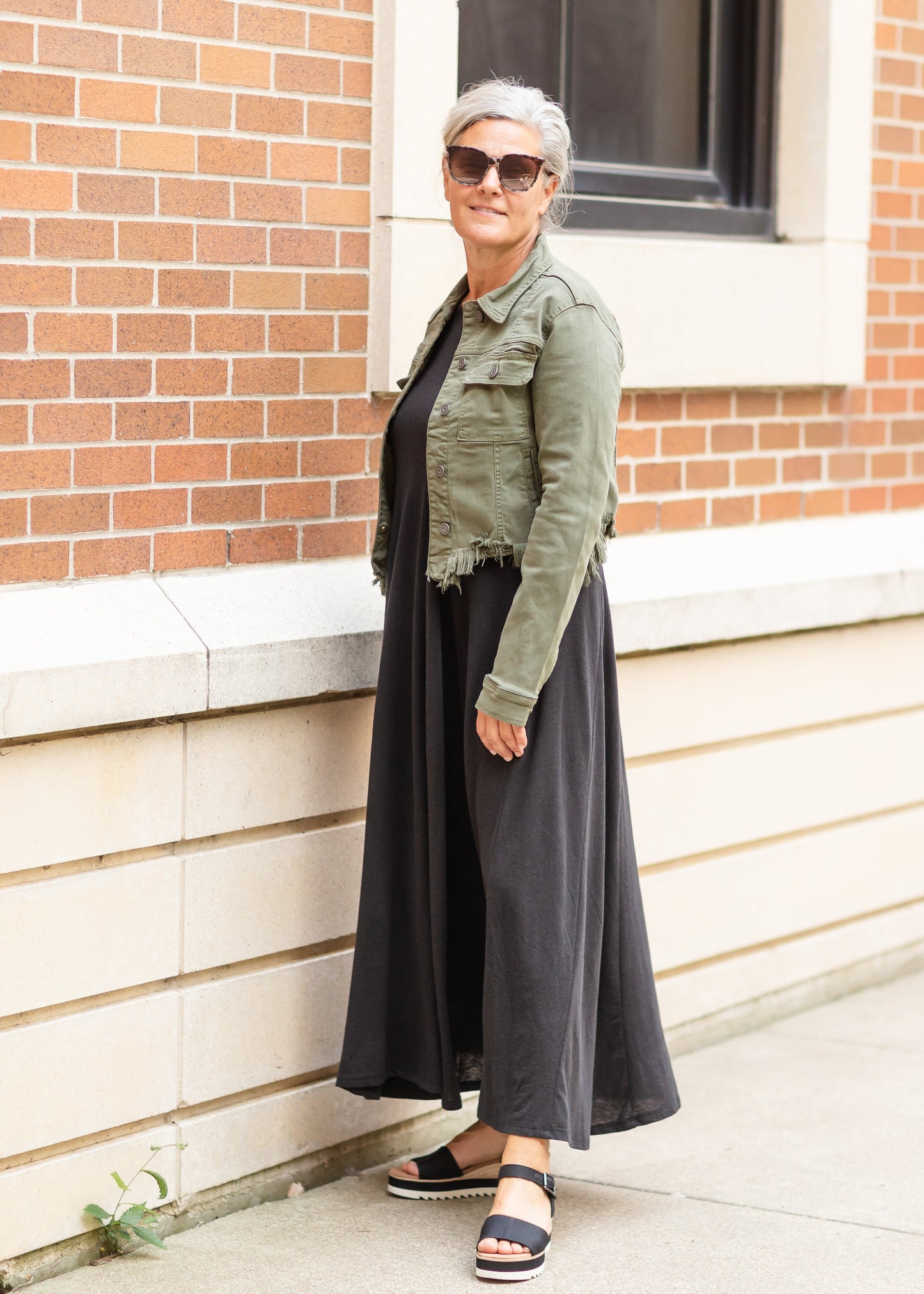 Olive Button Up Jean Jacket Tops