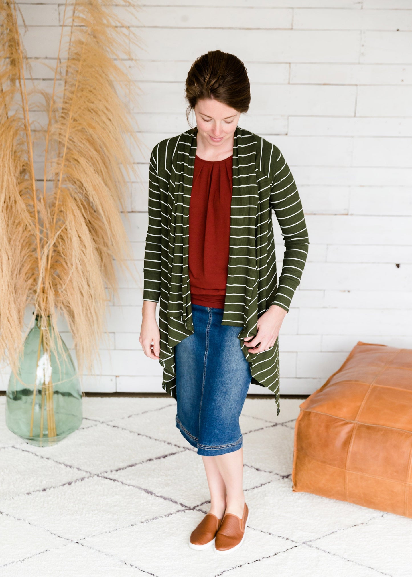 Olive Striped Drape Cardigan - FINAL SALE Layering Essentials