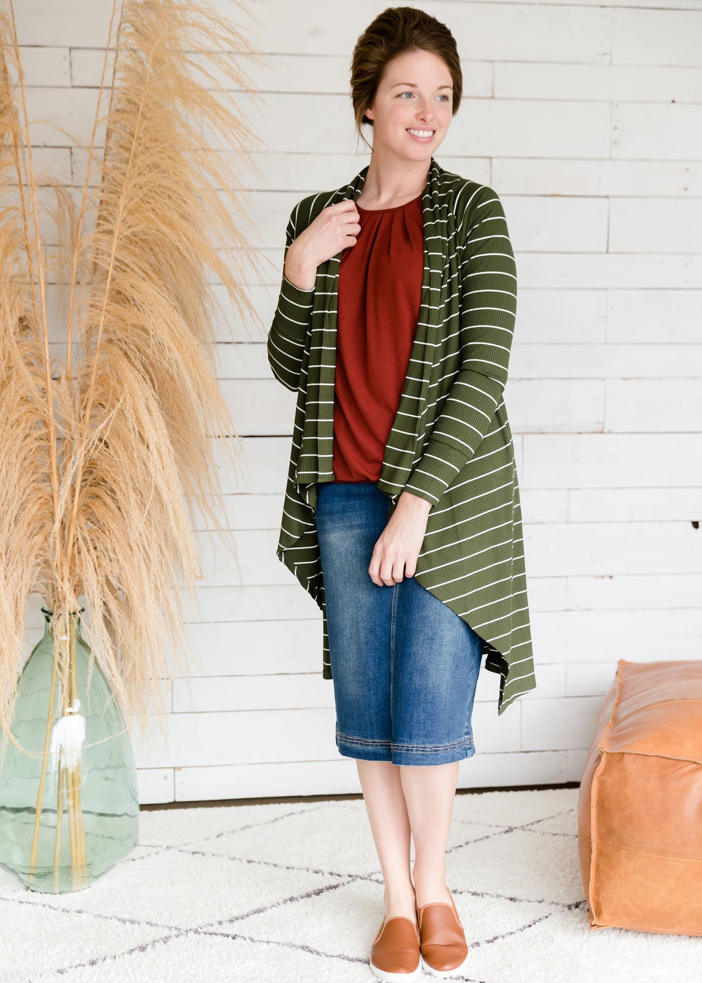 Olive Striped Drape Cardigan - FINAL SALE Layering Essentials