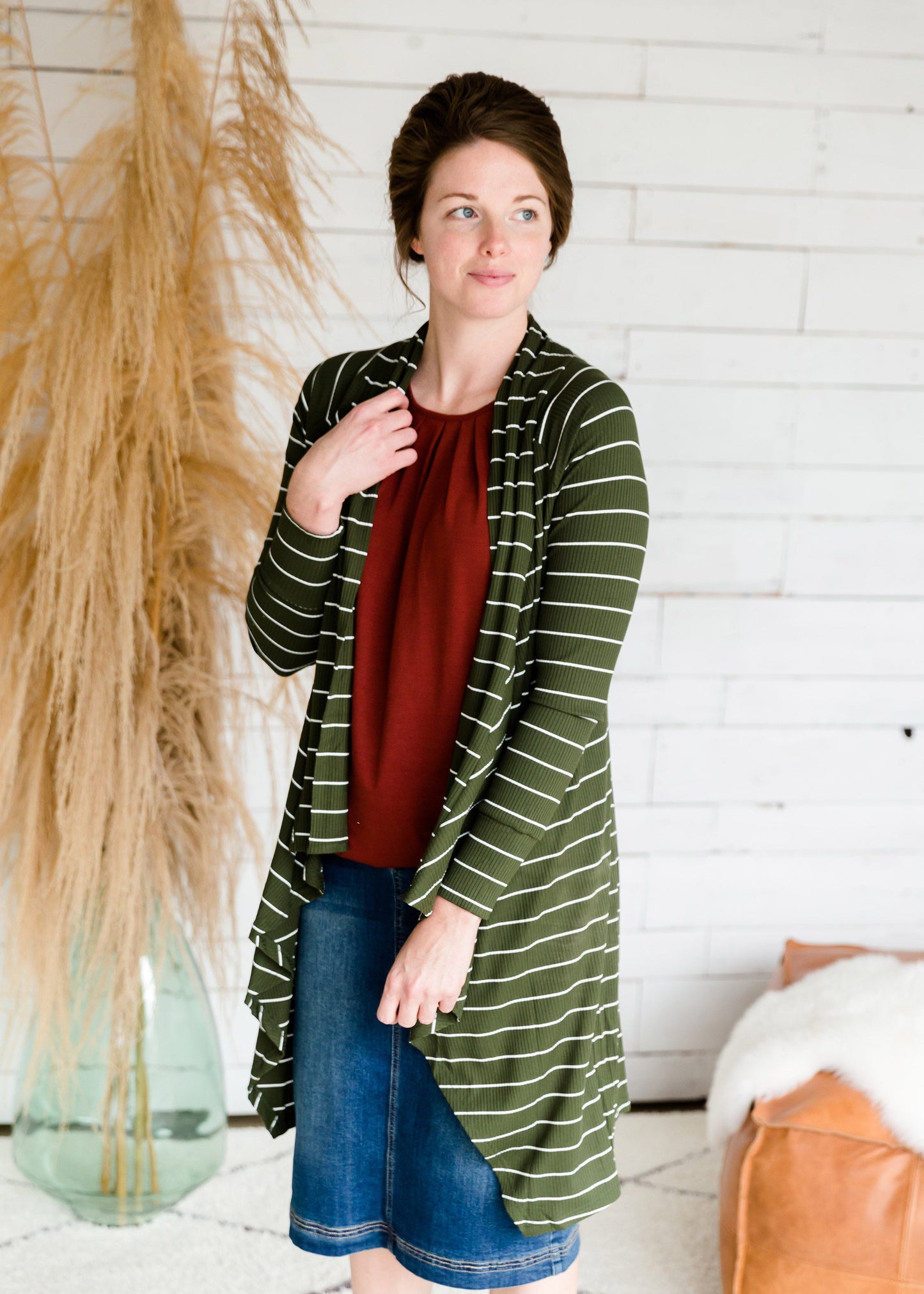 Olive Striped Drape Cardigan - FINAL SALE Layering Essentials
