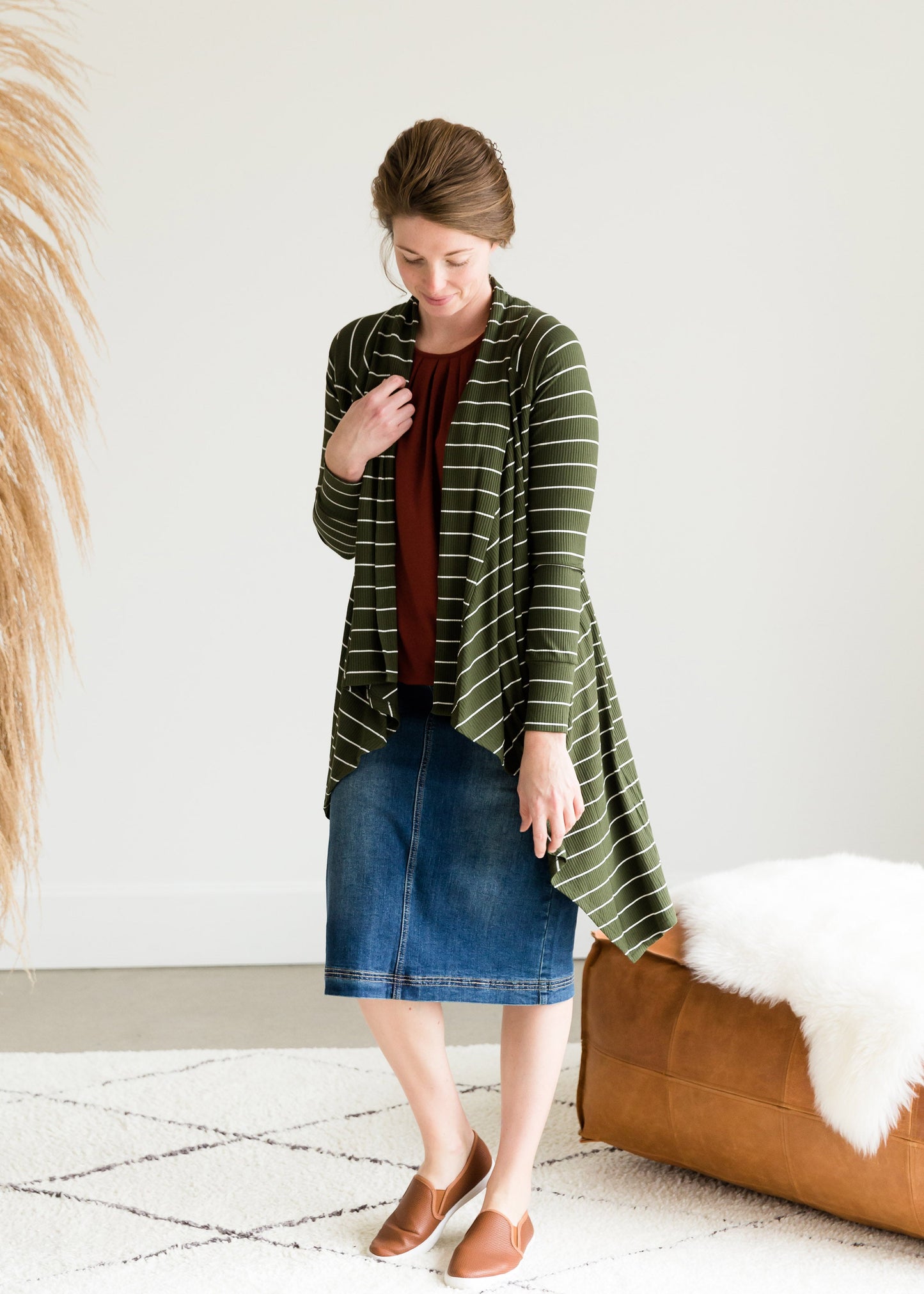 Olive Striped Drape Cardigan - FINAL SALE Layering Essentials