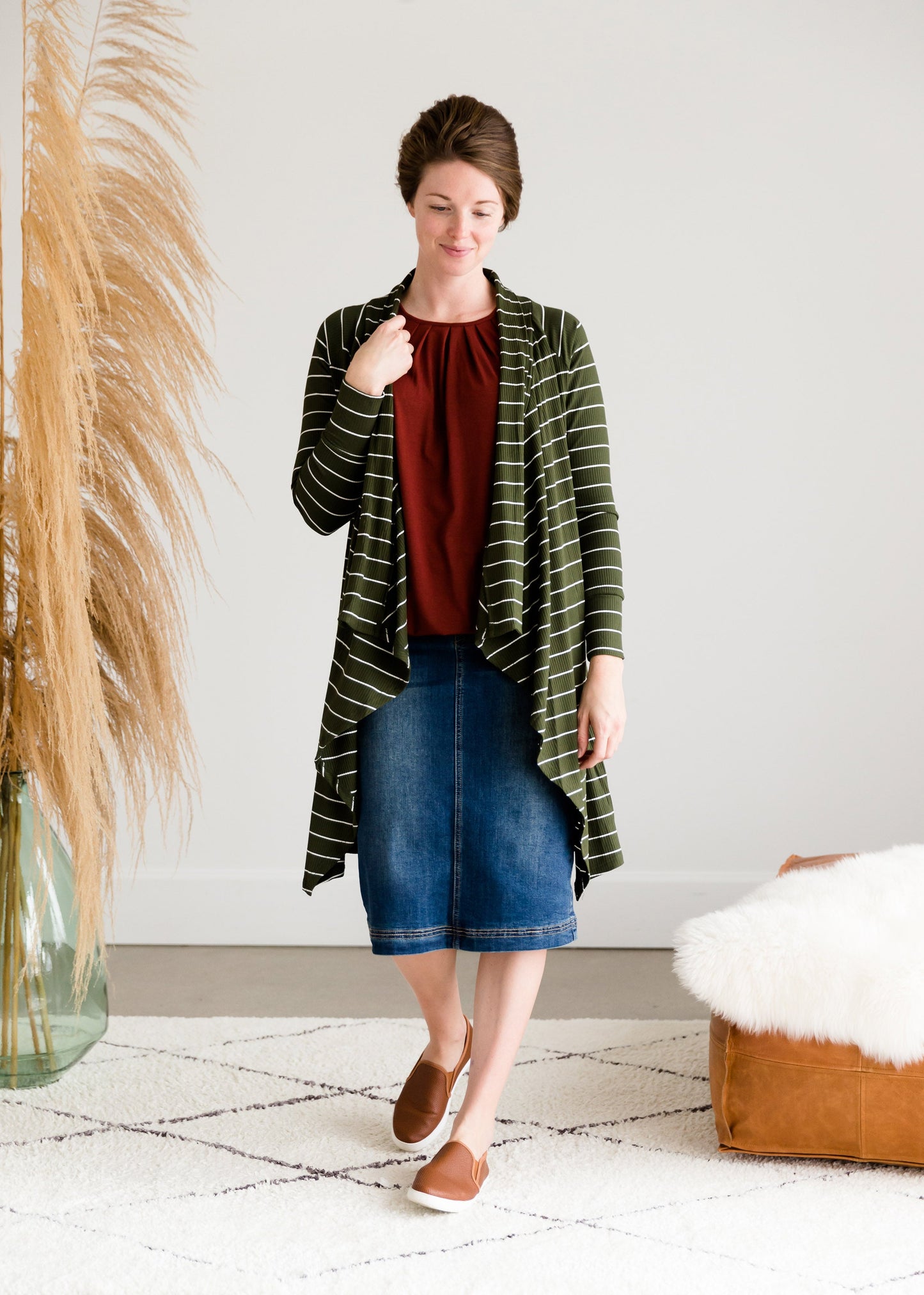 Olive Striped Drape Cardigan - FINAL SALE Layering Essentials