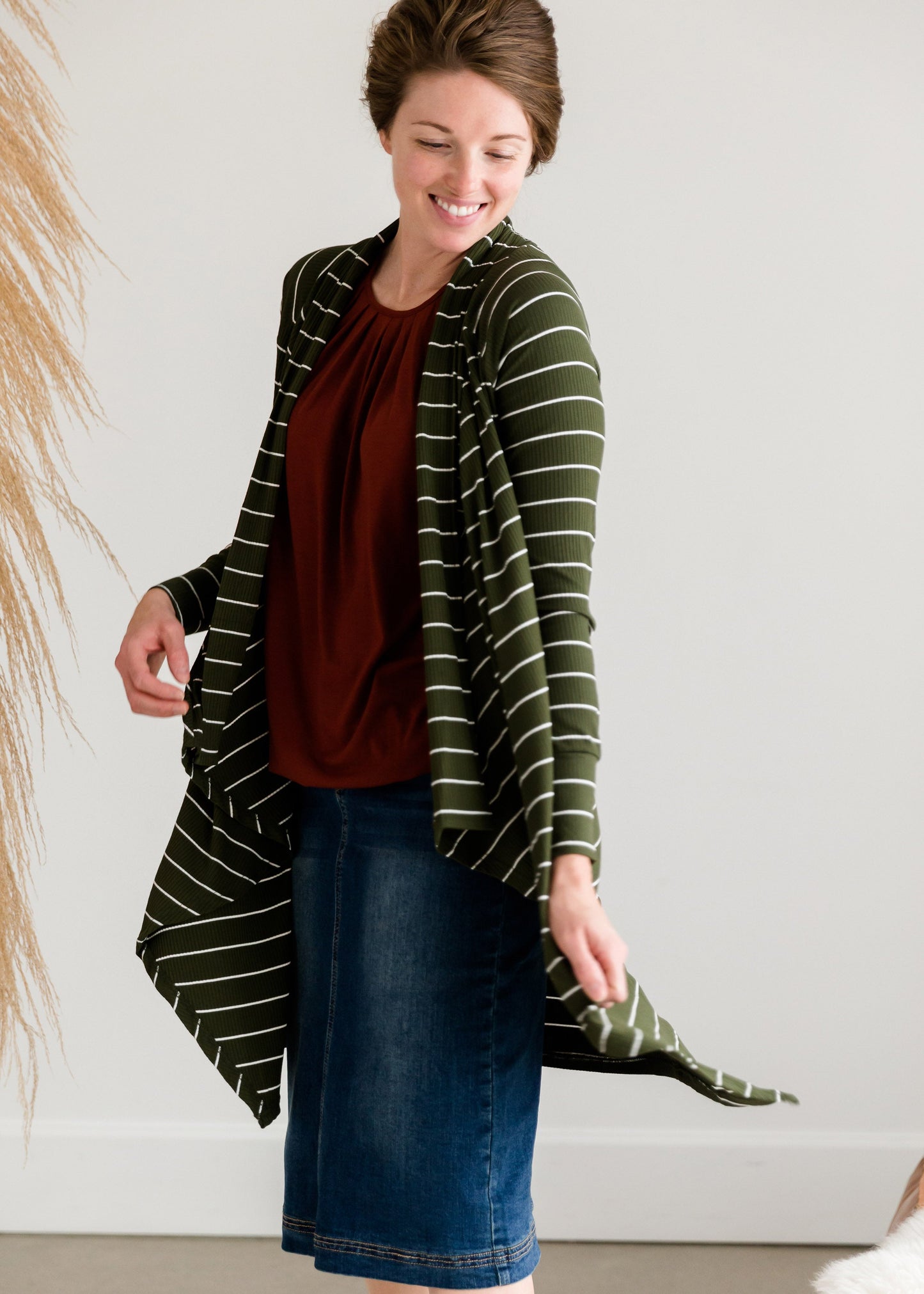 Olive Striped Drape Cardigan - FINAL SALE Layering Essentials