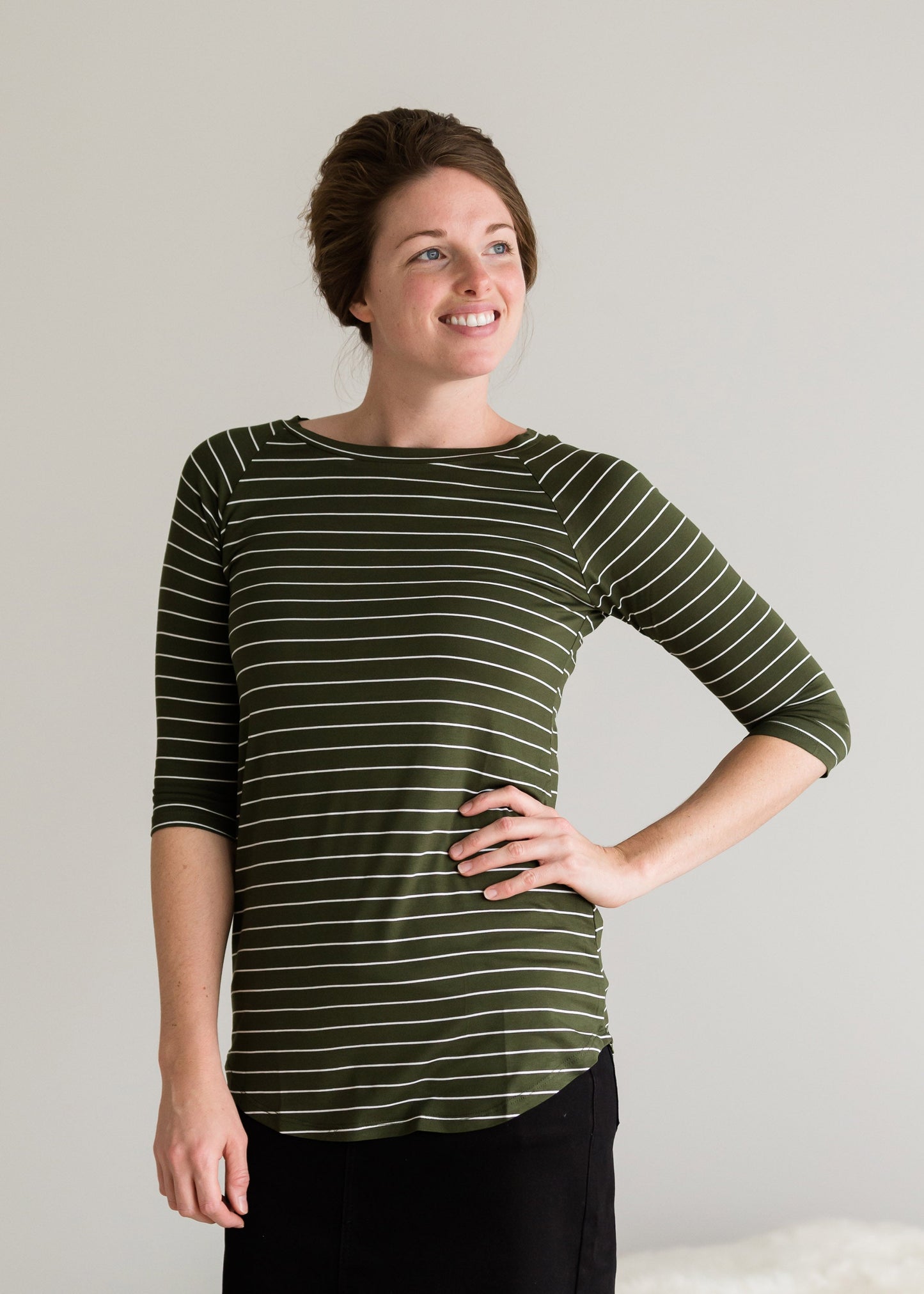 Olive Striped Long Sleeve Top - FINAL SALE Tops