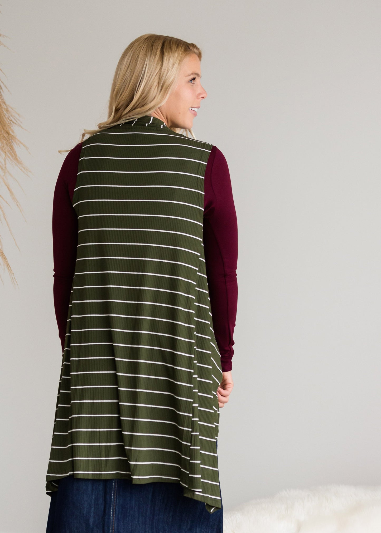 Olive Striped Long Vest - FINAL SALE Tops