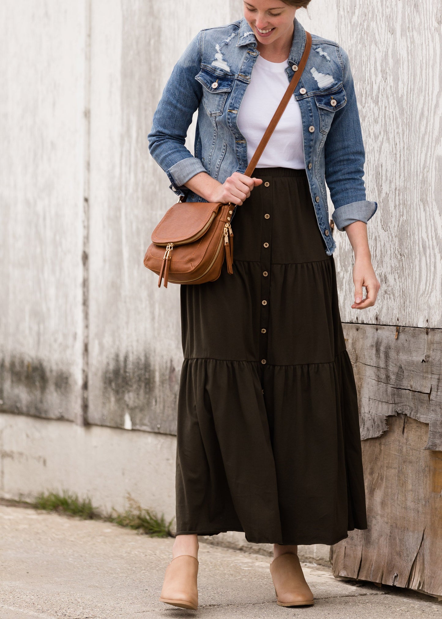 Olive Tiered Maxi Skirt Skirts