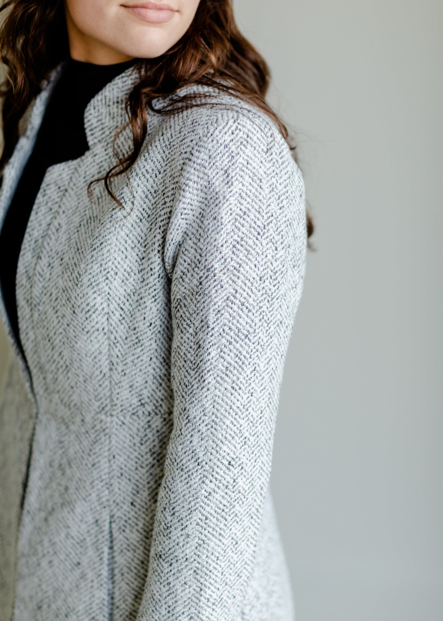 Open Front Side Pocket Jacket Tops Mazik