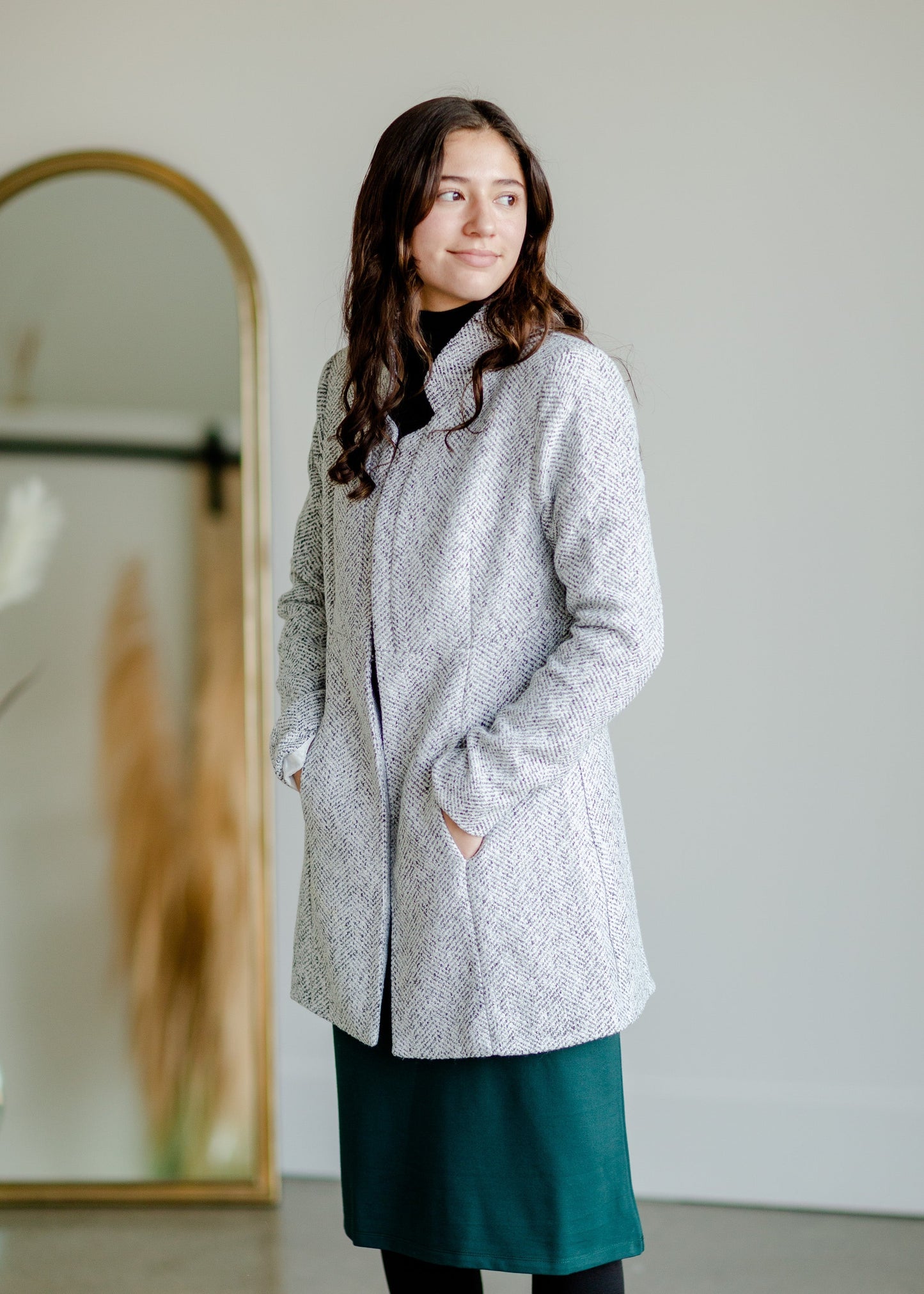 Open Front Side Pocket Jacket Tops Mazik
