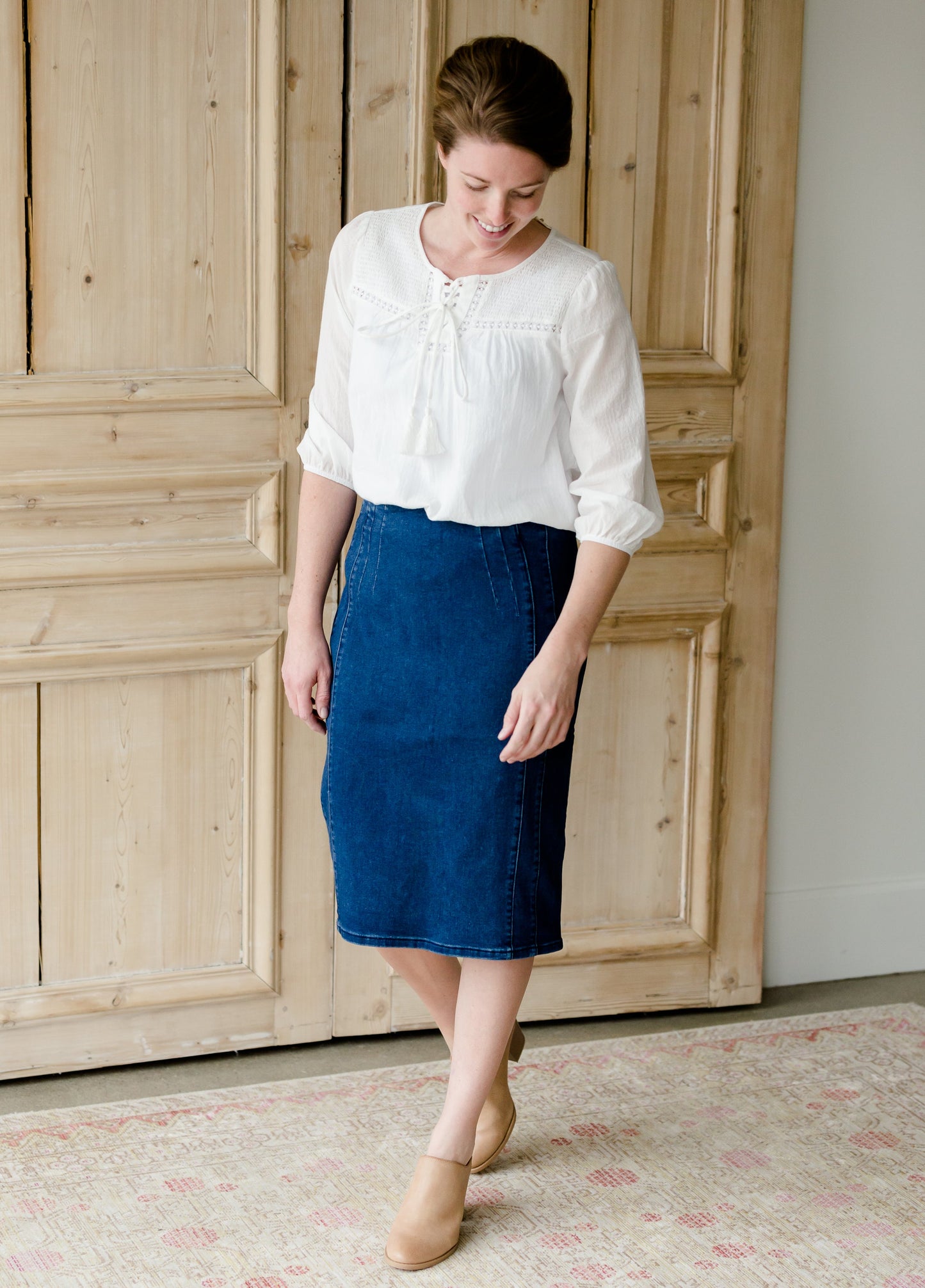 Panel Stitch Denim Jean Midi Skirt - FINAL SALE Skirts