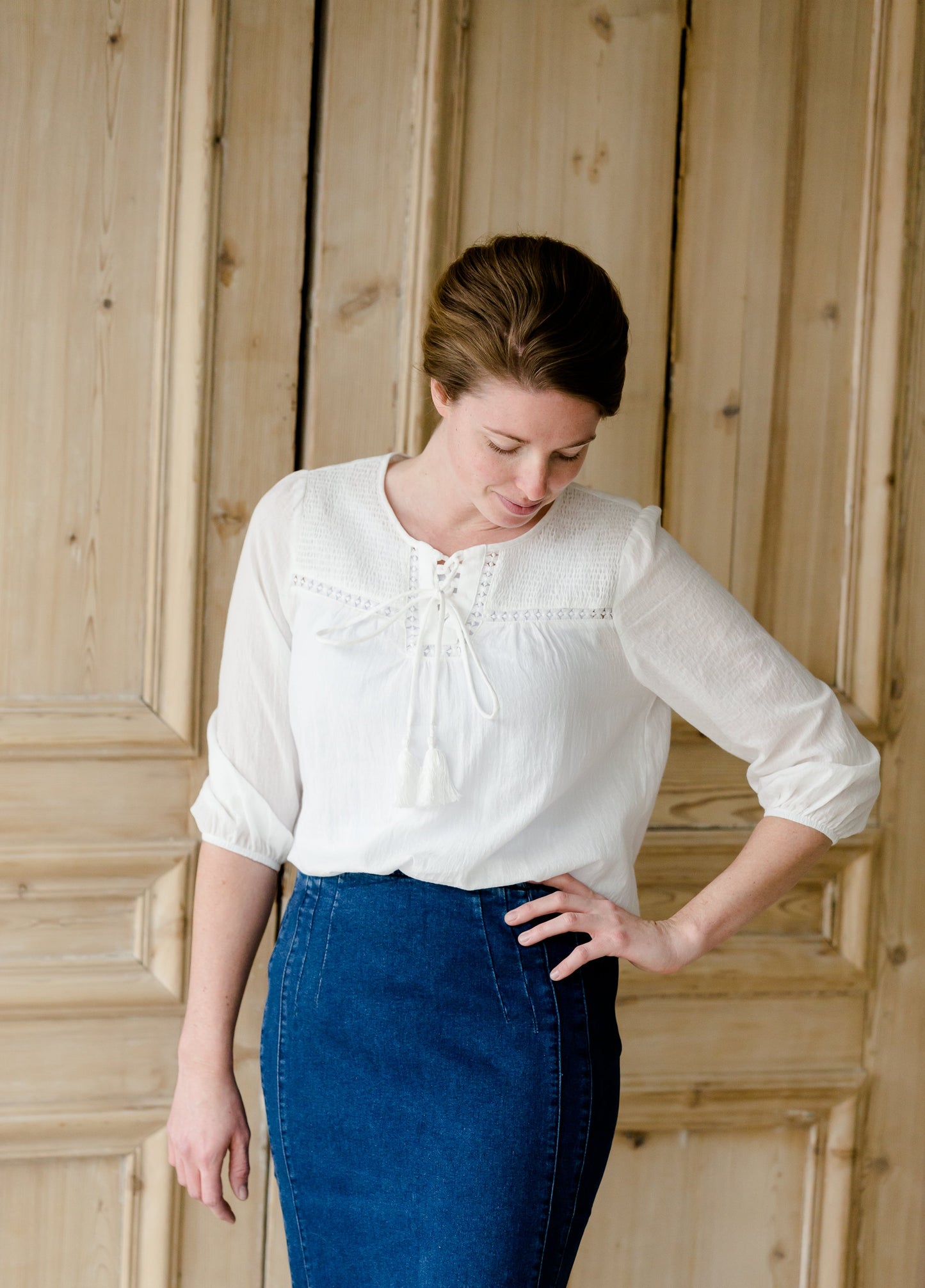 Panel Stitch Denim Jean Midi Skirt - FINAL SALE Skirts