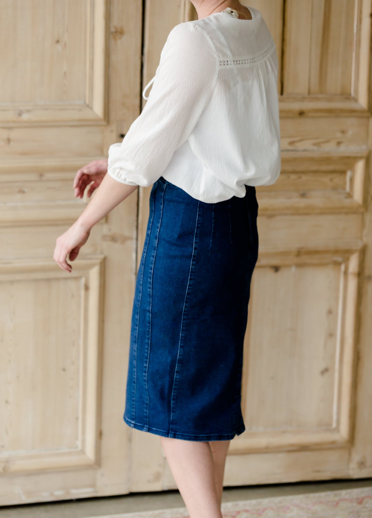Panel Stitch Denim Jean Midi Skirt - FINAL SALE Skirts