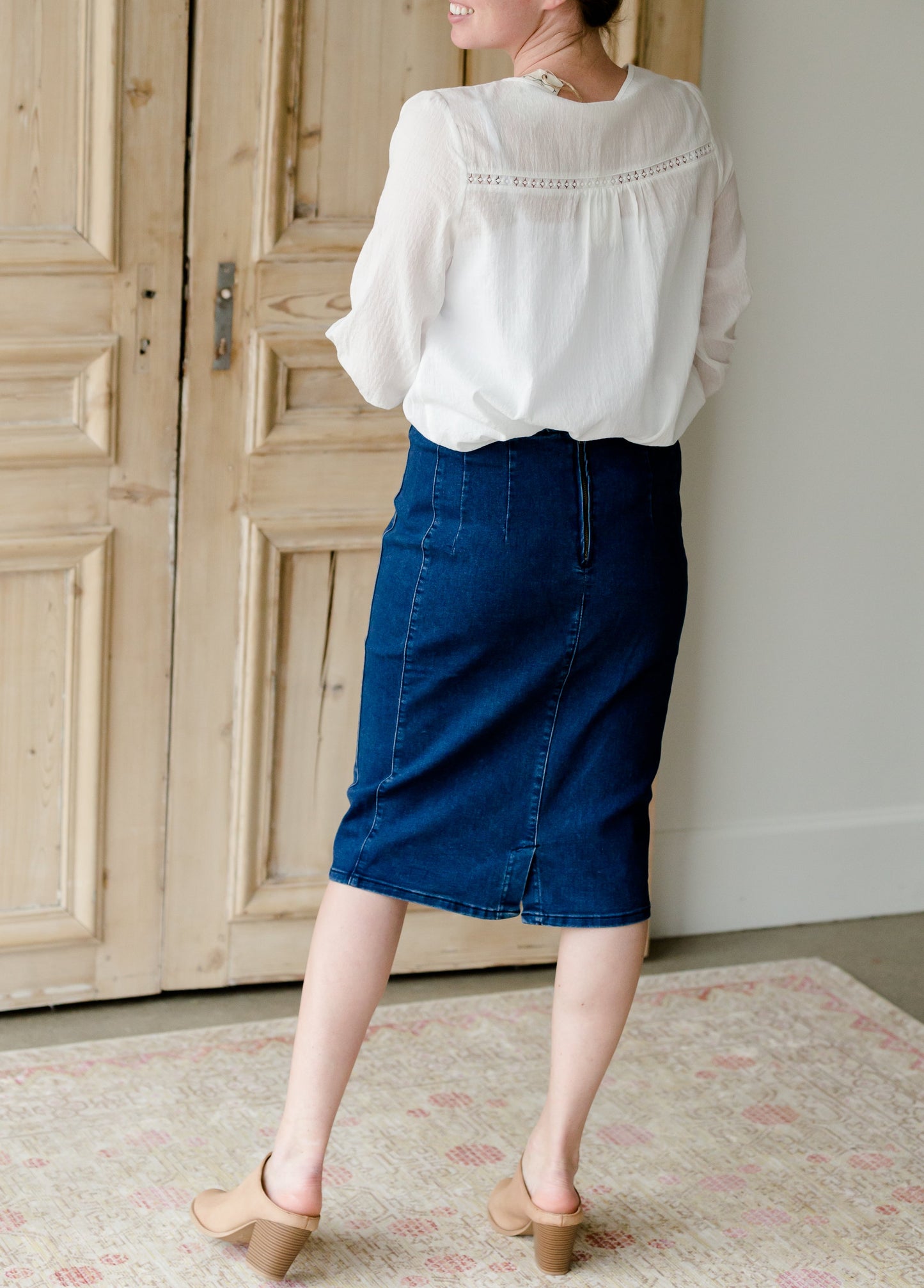 Panel Stitch Denim Jean Midi Skirt - FINAL SALE Skirts