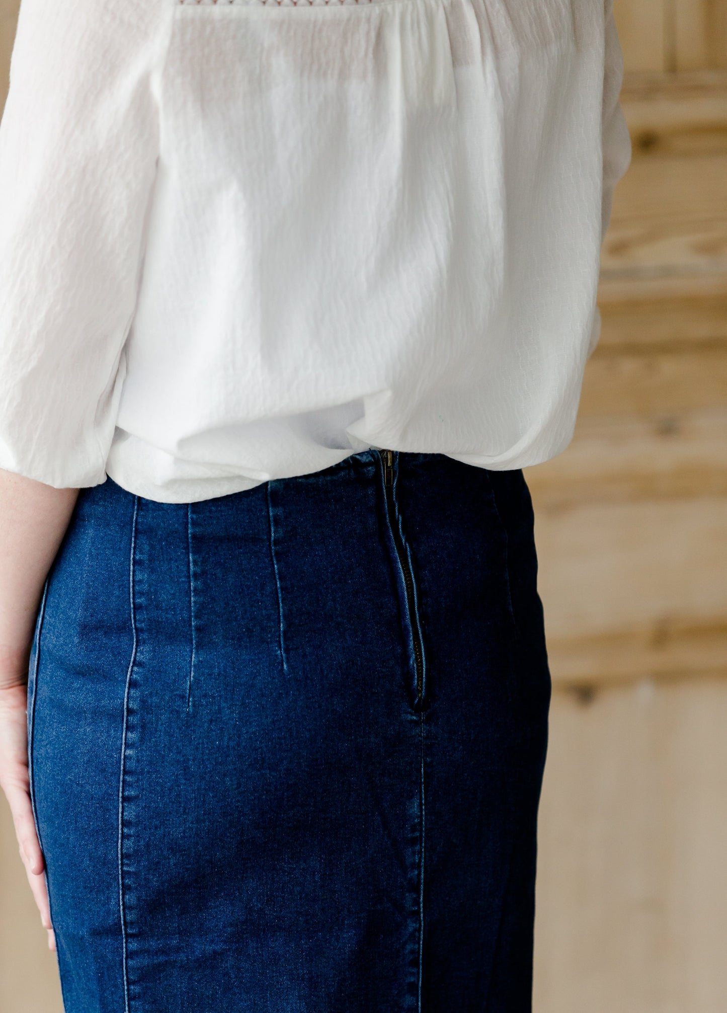 Panel Stitch Denim Jean Midi Skirt - FINAL SALE Skirts