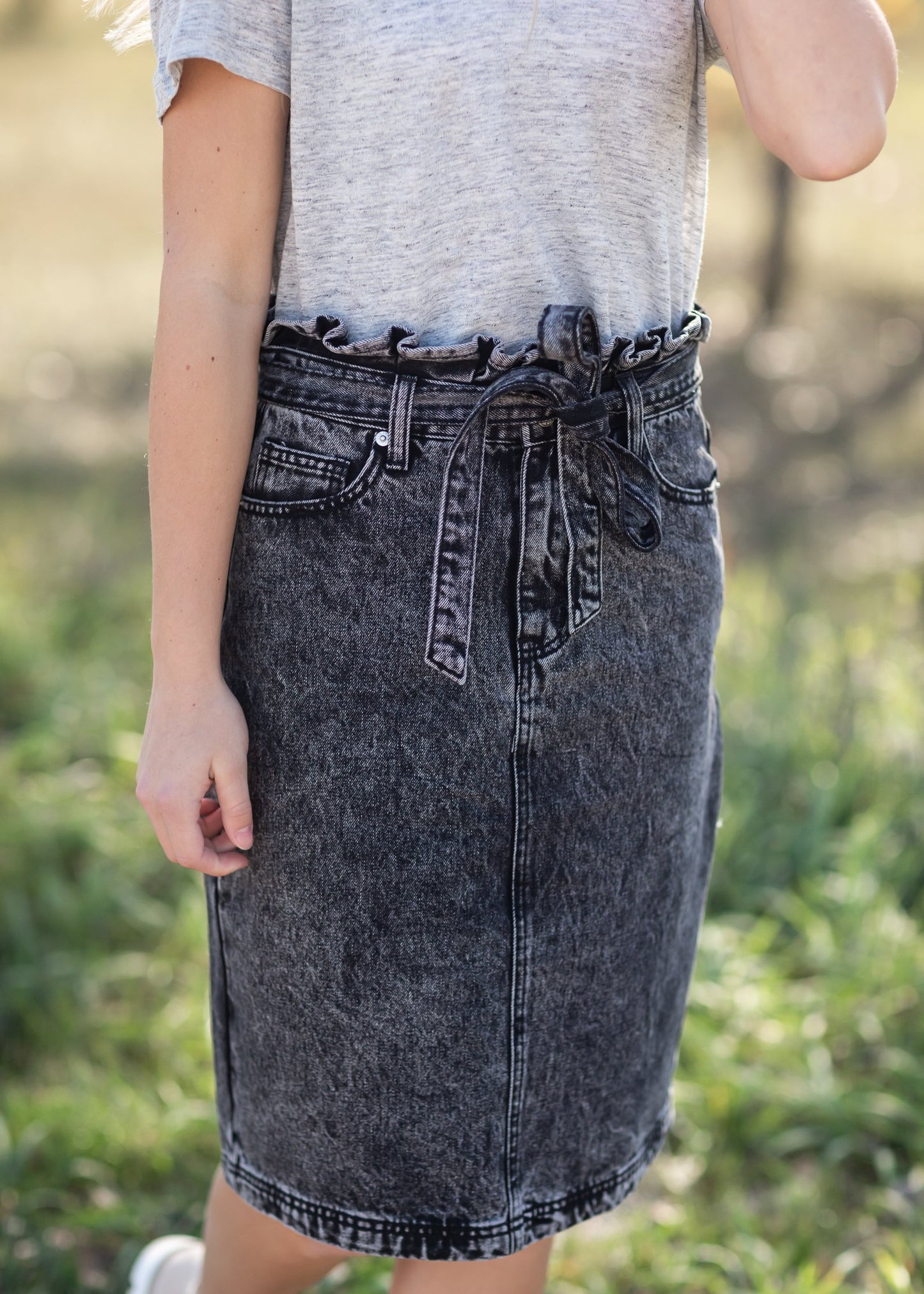 Paperbag Belted Acid Wash Denim Midi Skirt Skirts Tea N Rose S