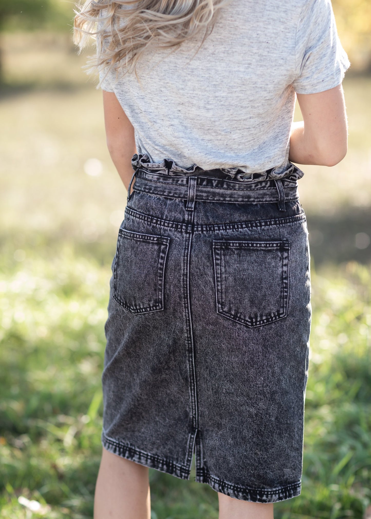 Paperbag Belted Acid Wash Denim Midi Skirt Skirts Tea N Rose