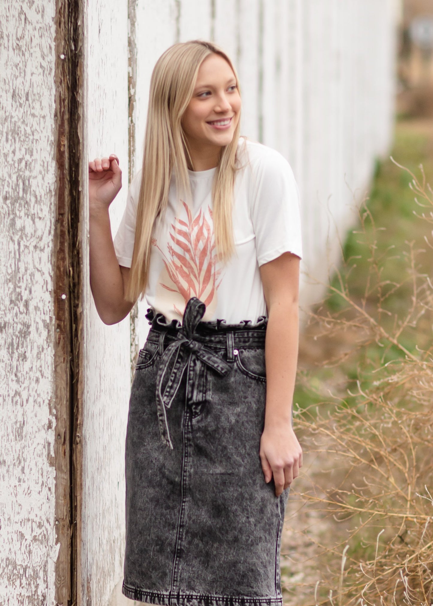 Paperbag Belted Acid Wash Denim Midi Skirt Skirts Tea N Rose