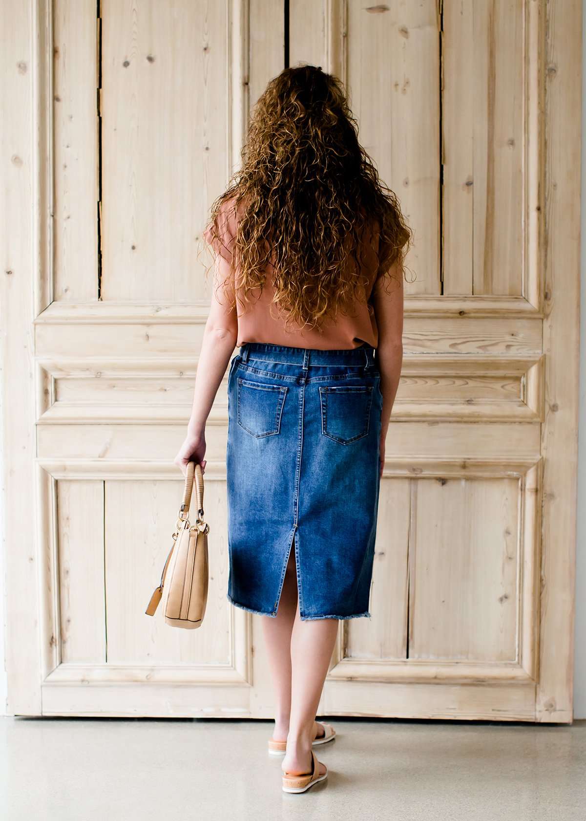 paper bag style dark denim skirt