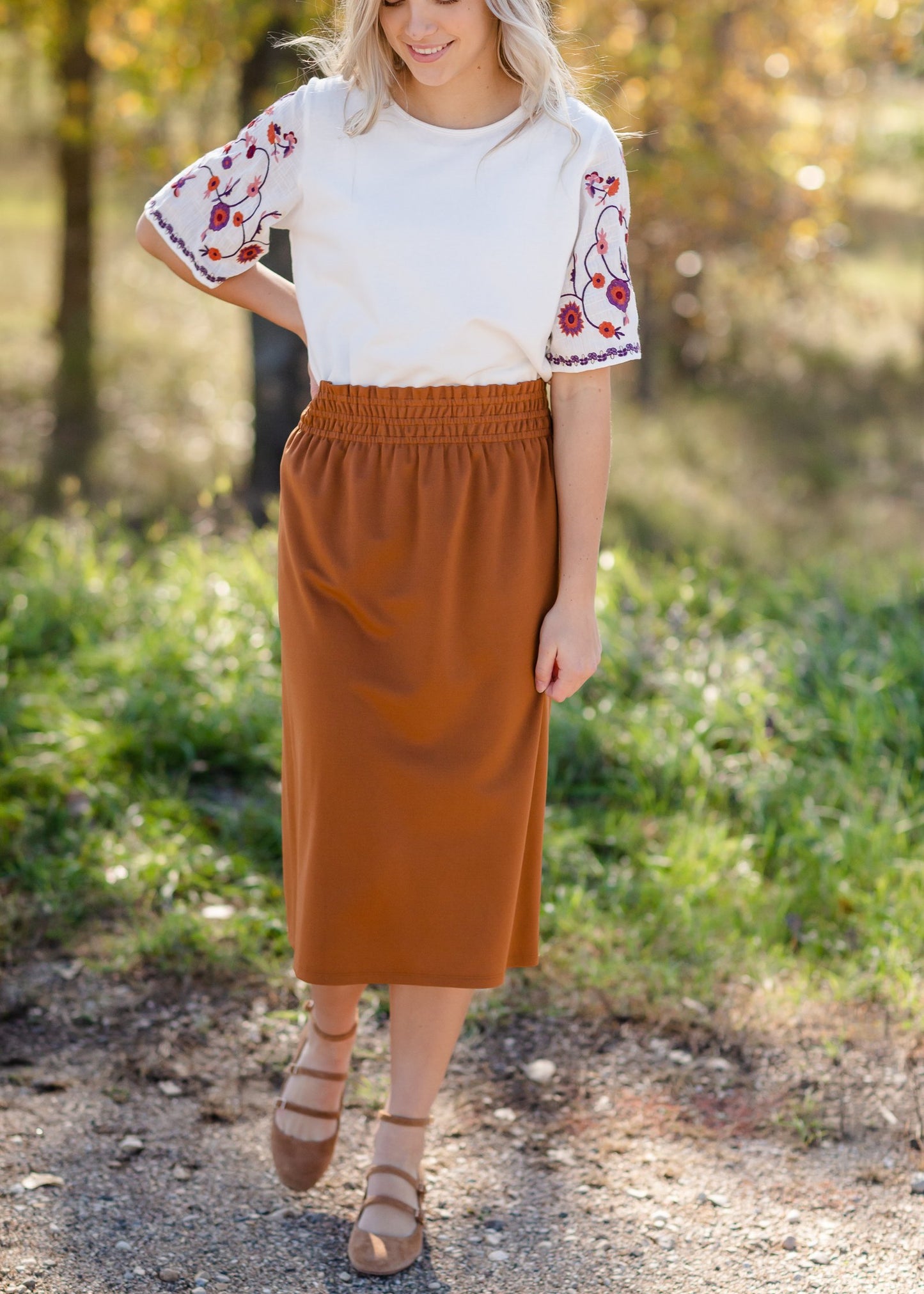 Parker Smocked Waist Midi Skirt Skirt Inherit - SOP