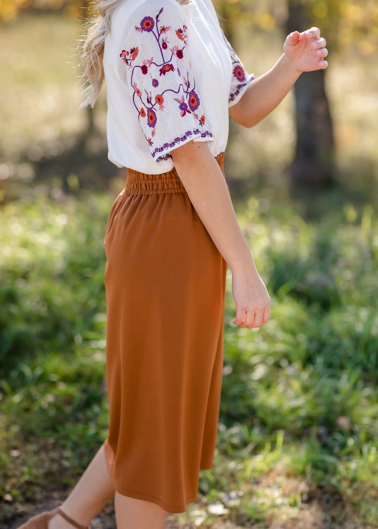 Parker Smocked Waist Midi Skirt Skirt Inherit - SOP