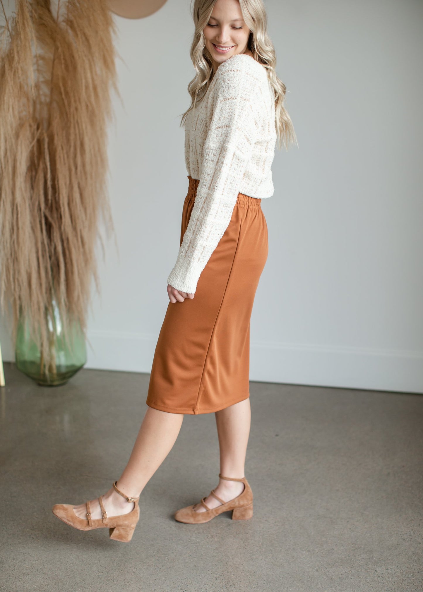 Parker Smocked Waist Midi Skirt Skirt Inherit - SOP