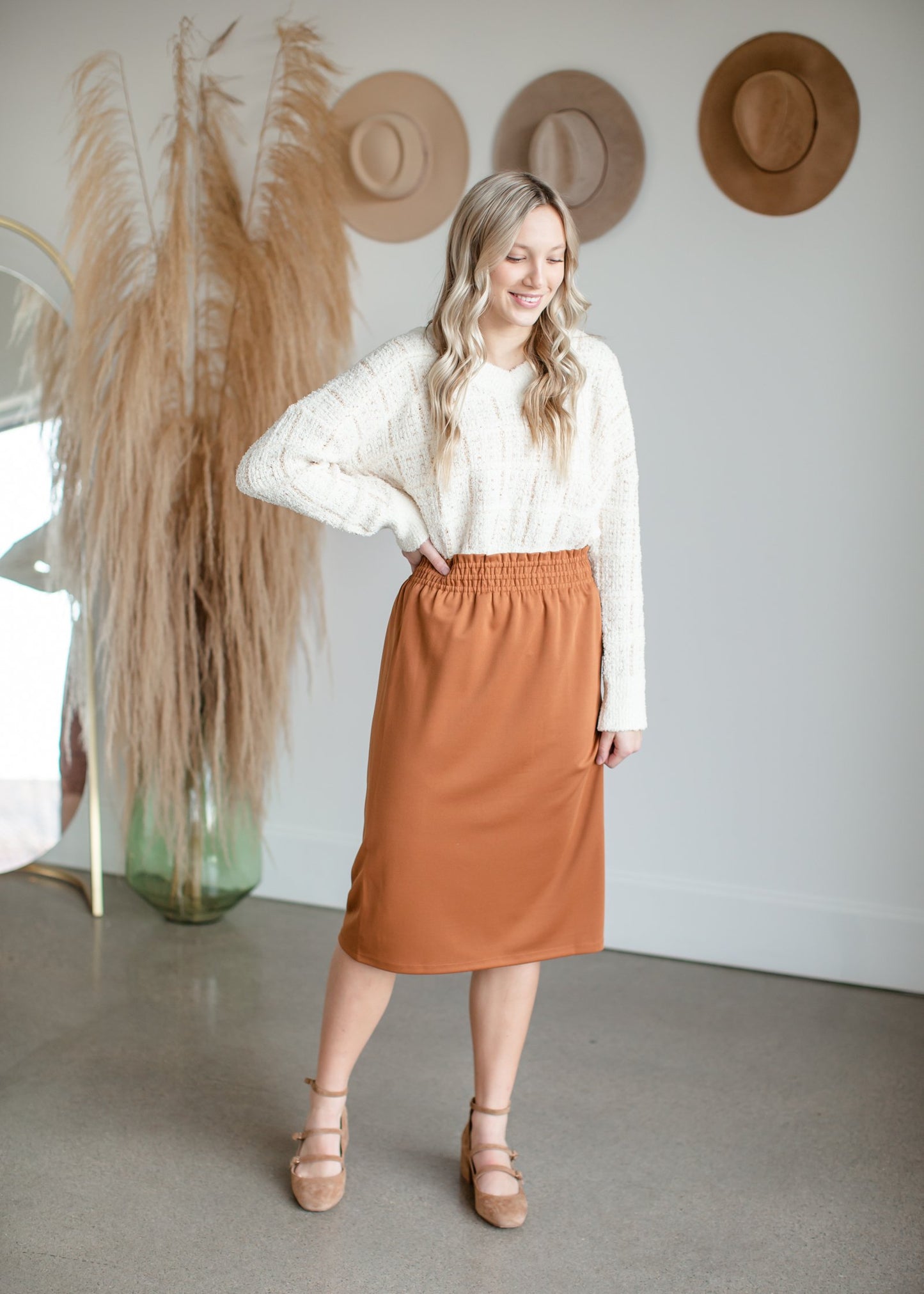 Parker Smocked Waist Midi Skirt Skirt Inherit - SOP