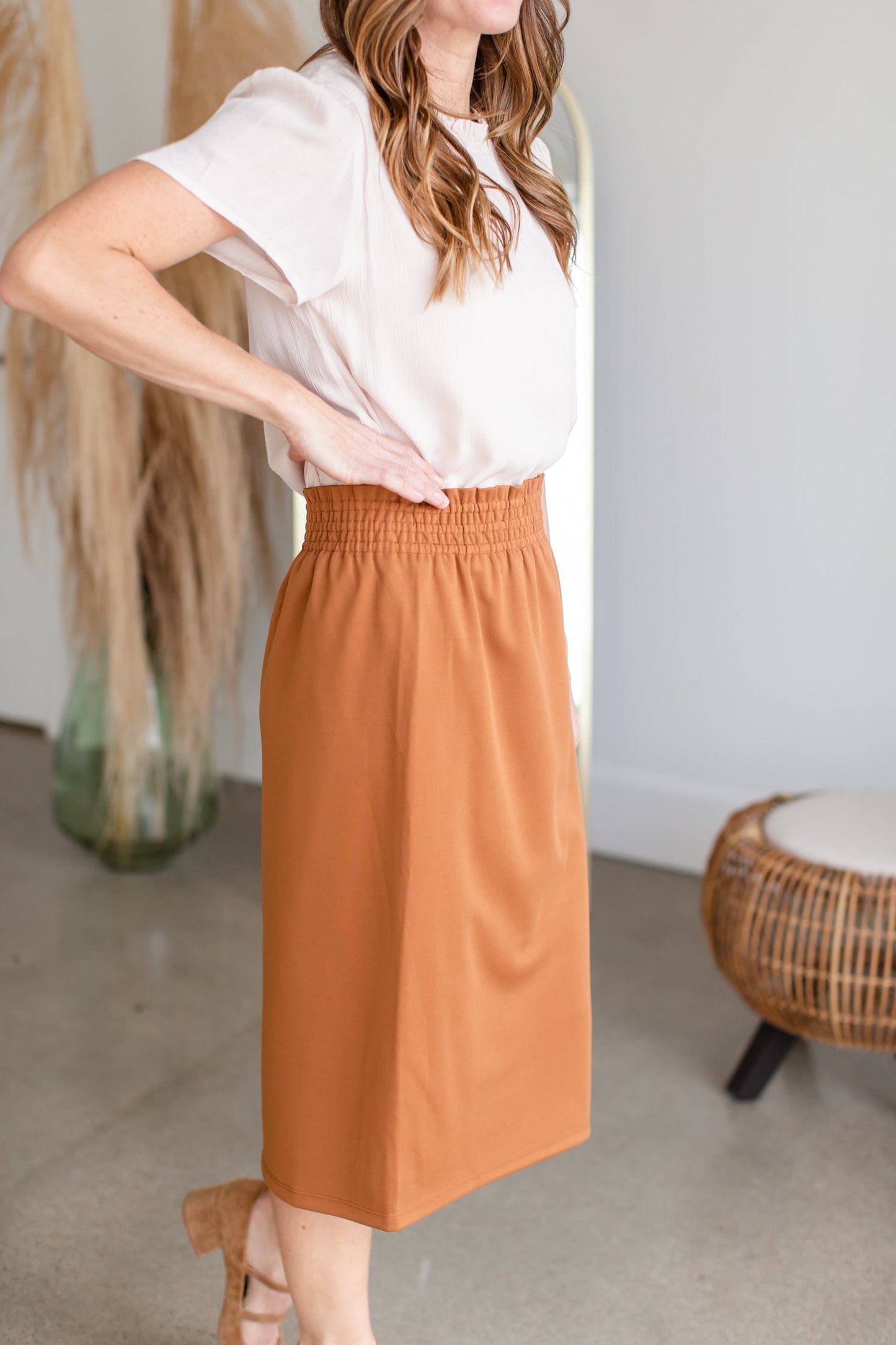 Parker Smocked Waist Midi Skirt Skirt Inherit - SOP