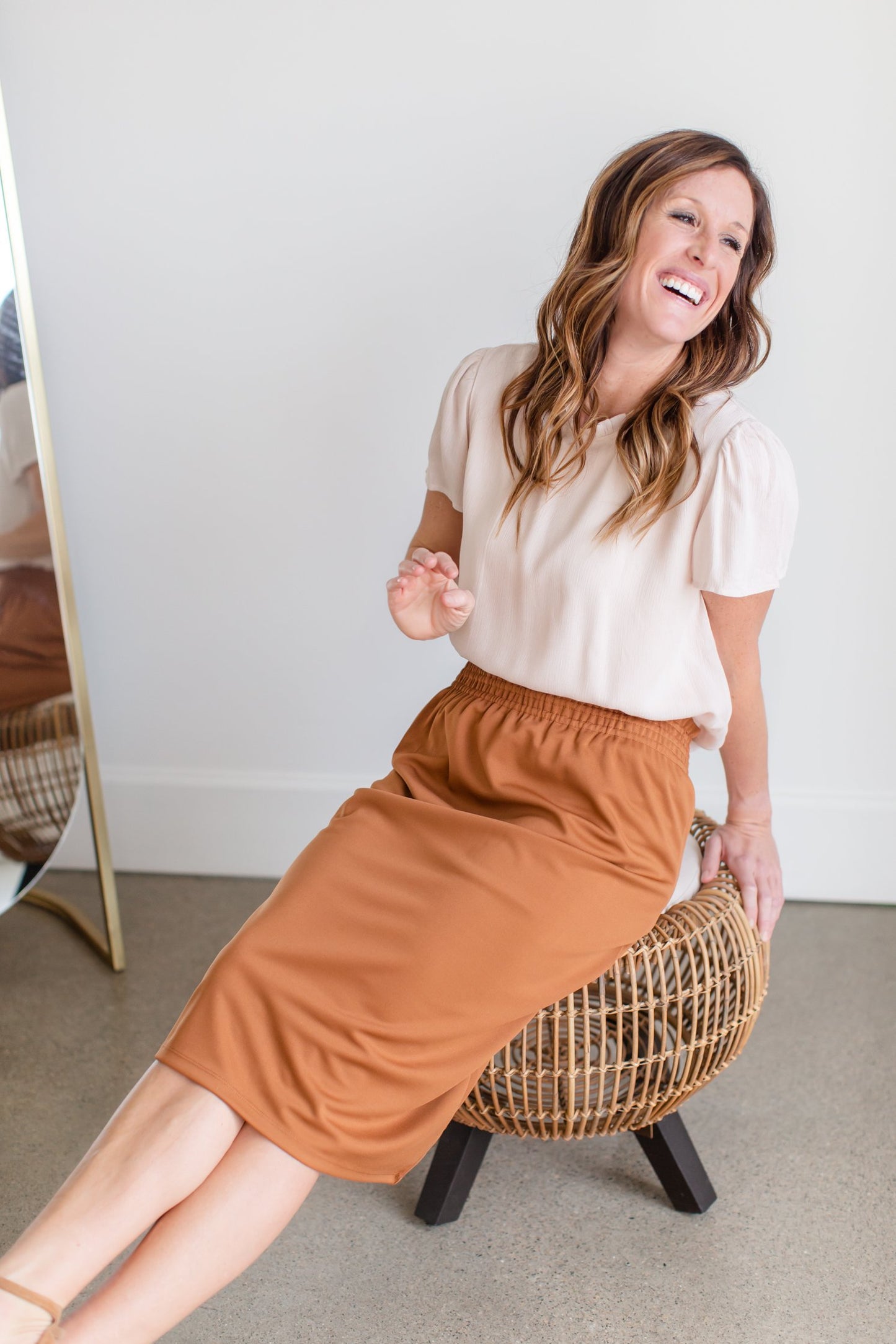 Parker Smocked Waist Midi Skirt Skirt Inherit - SOP