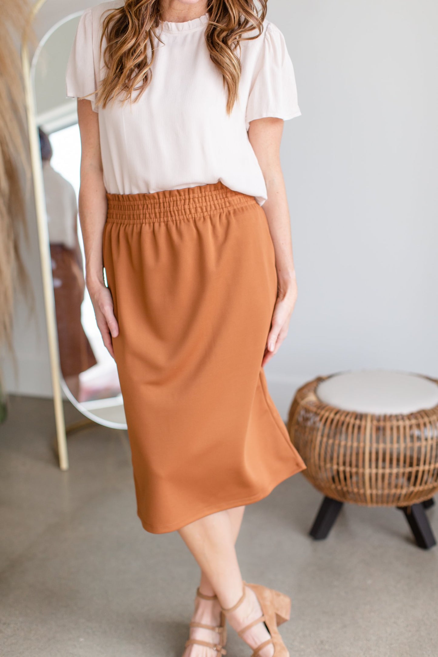 Parker Smocked Waist Midi Skirt Skirt Inherit - SOP