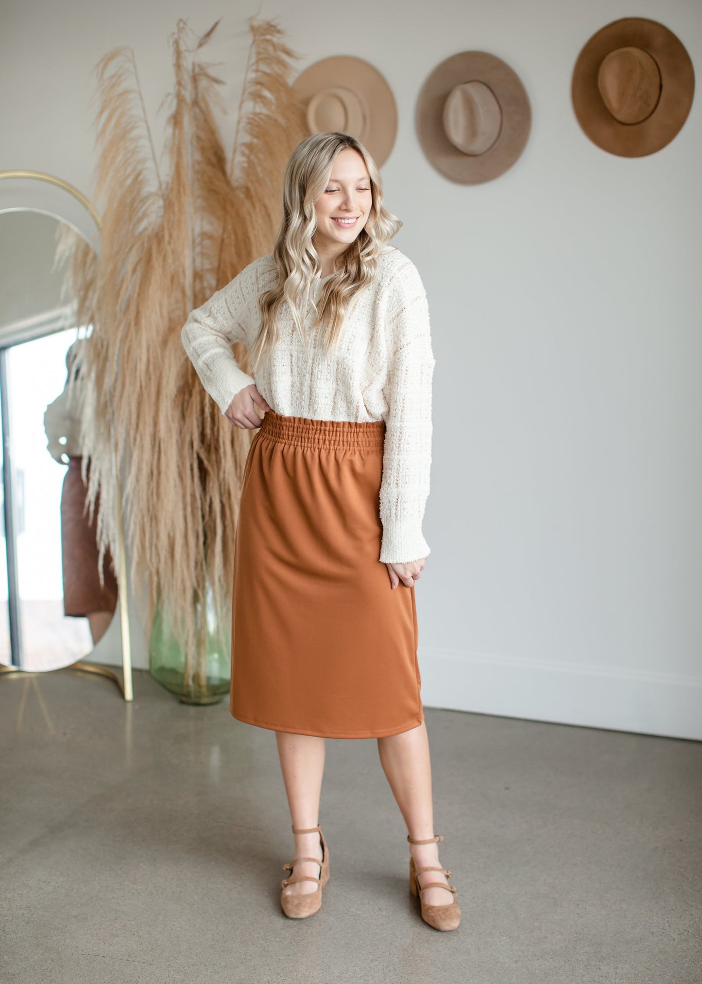 Parker Smocked Waist Midi Skirt Skirt Inherit - SOP
