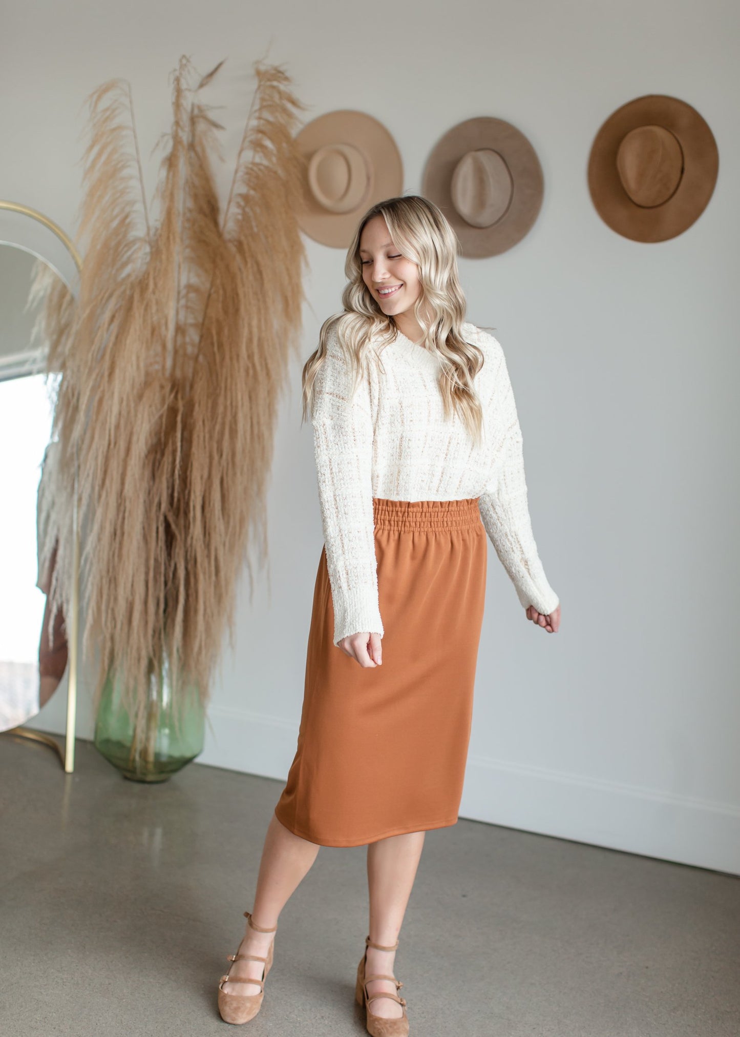 Parker Smocked Waist Midi Skirt Skirt Inherit - SOP
