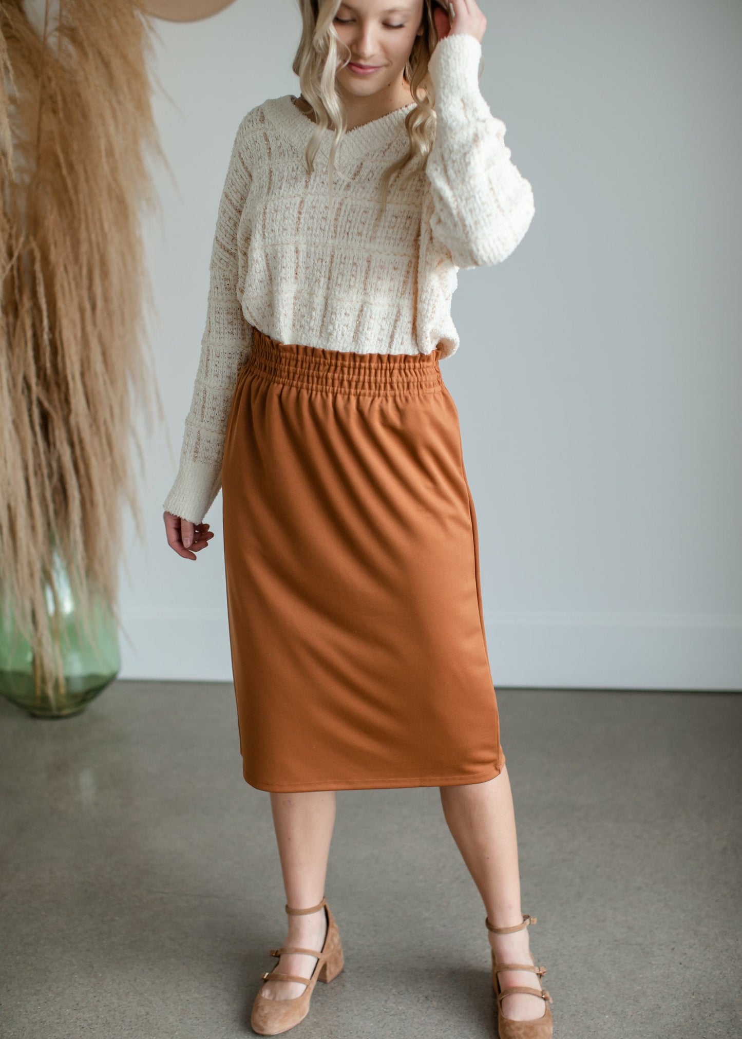 Parker Smocked Waist Midi Skirt Skirt Inherit - SOP
