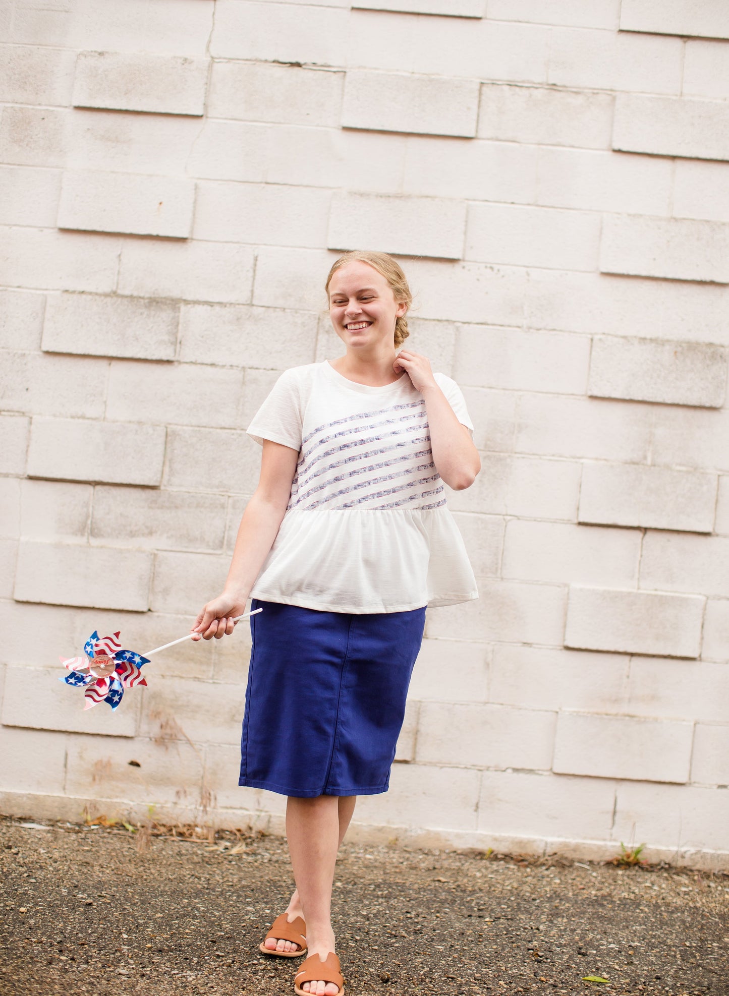 Women's Red White and Blue Modest Top