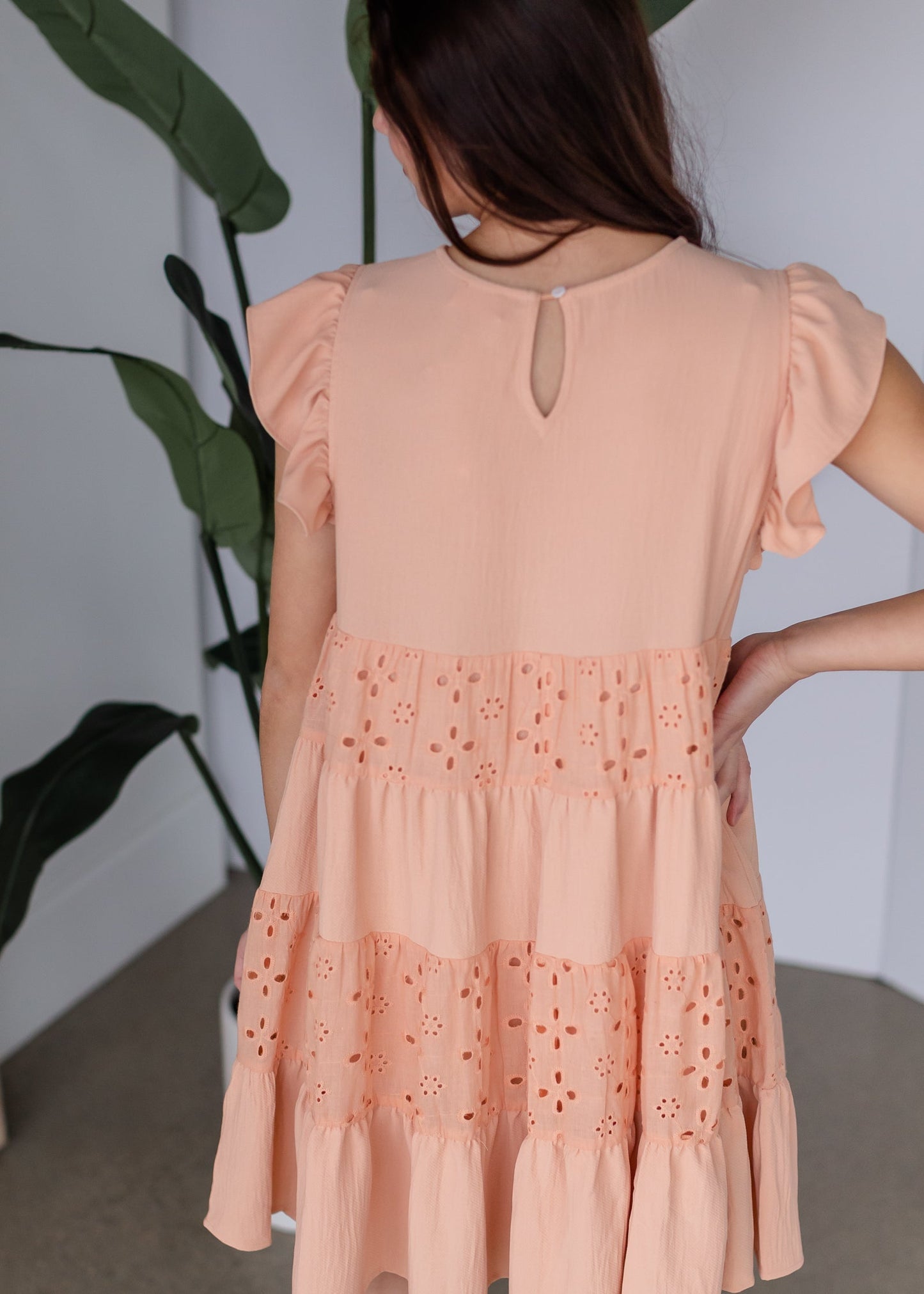 Peach Ruffle Sleeve Tiered Midi Dress Dresses Hailey & Co