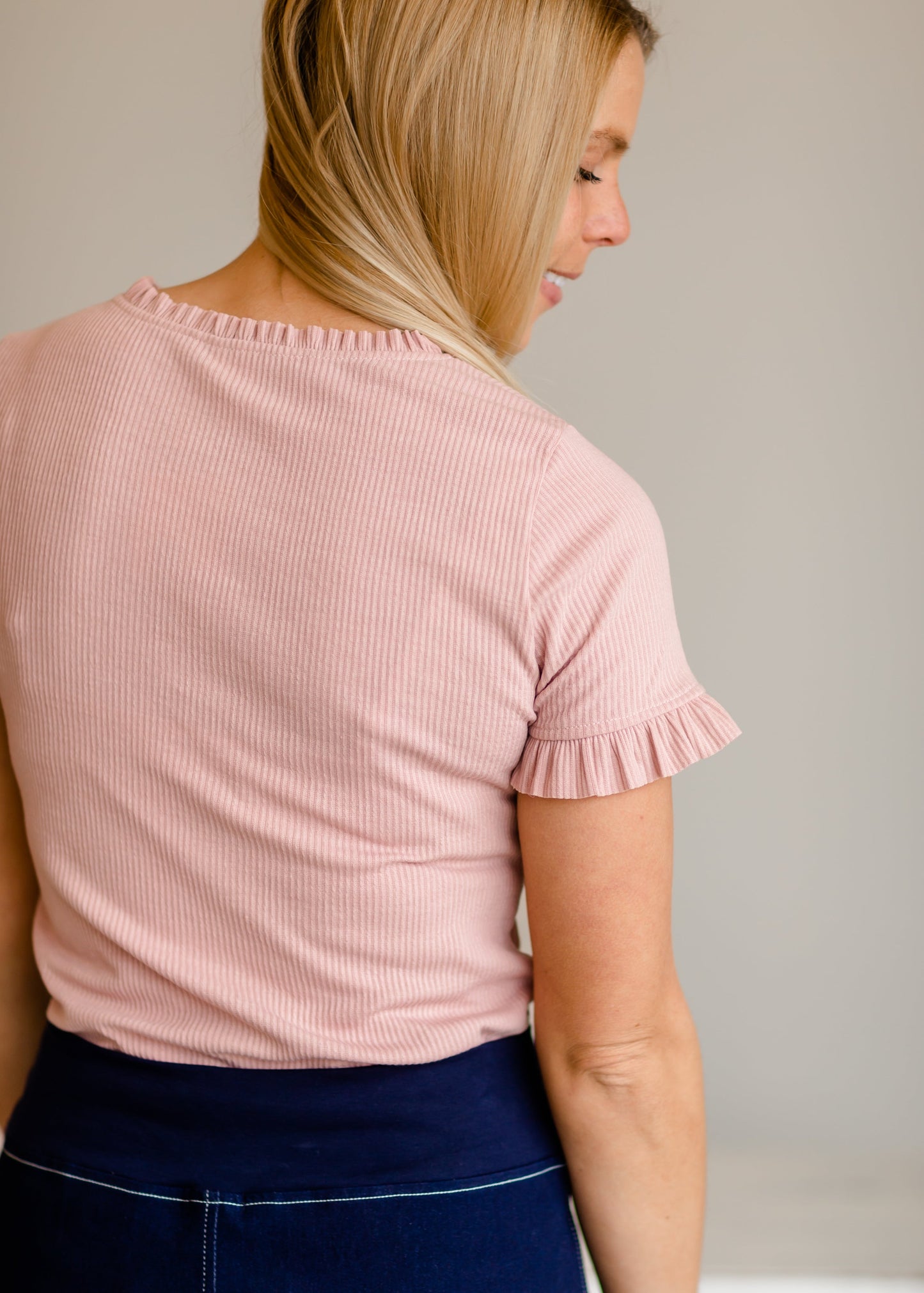 Pink Button Detail Ruffle Top - FINAL SALE Tops
