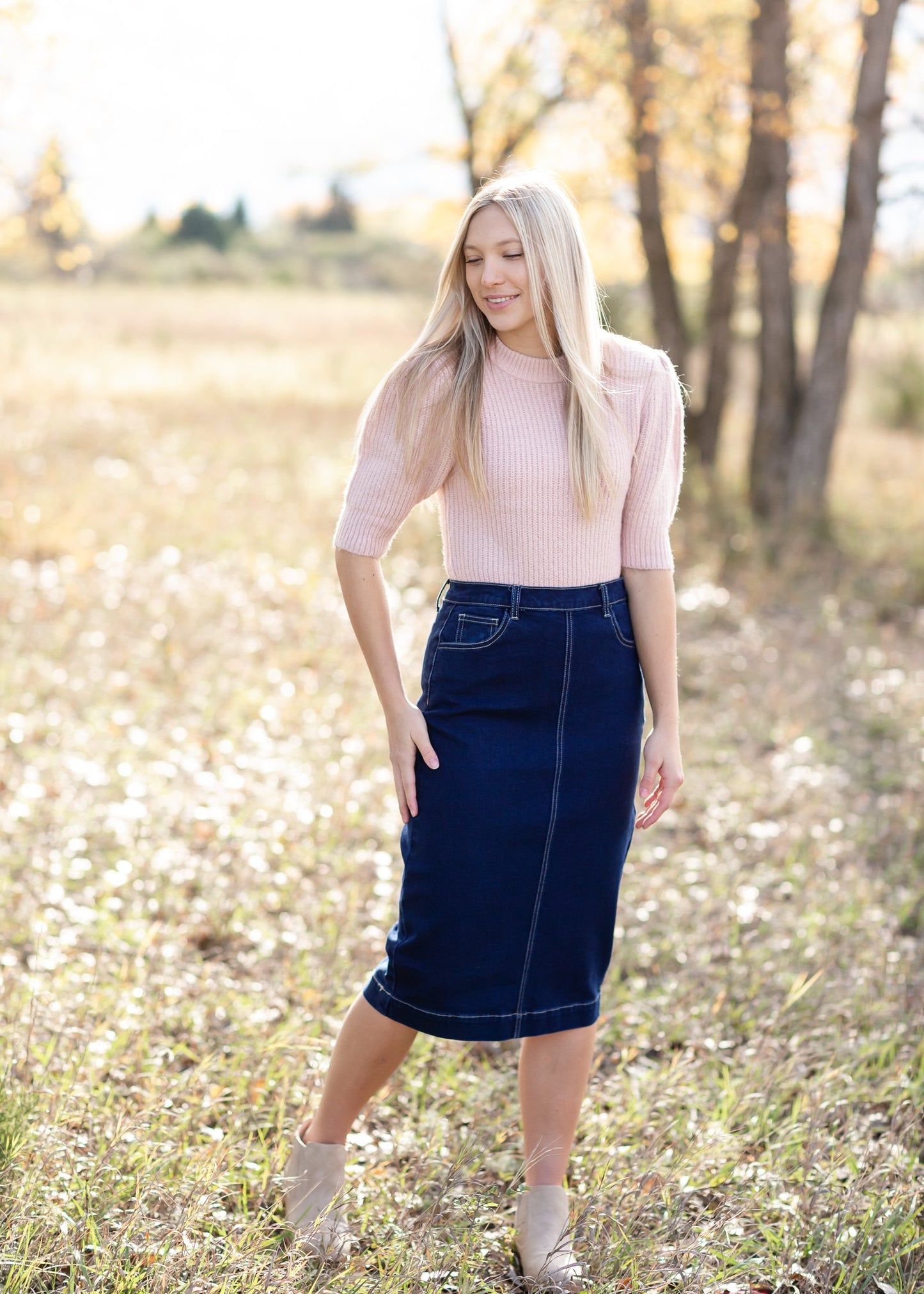 Pink Pleated Ribbed Knit Sweater Tops Inherit