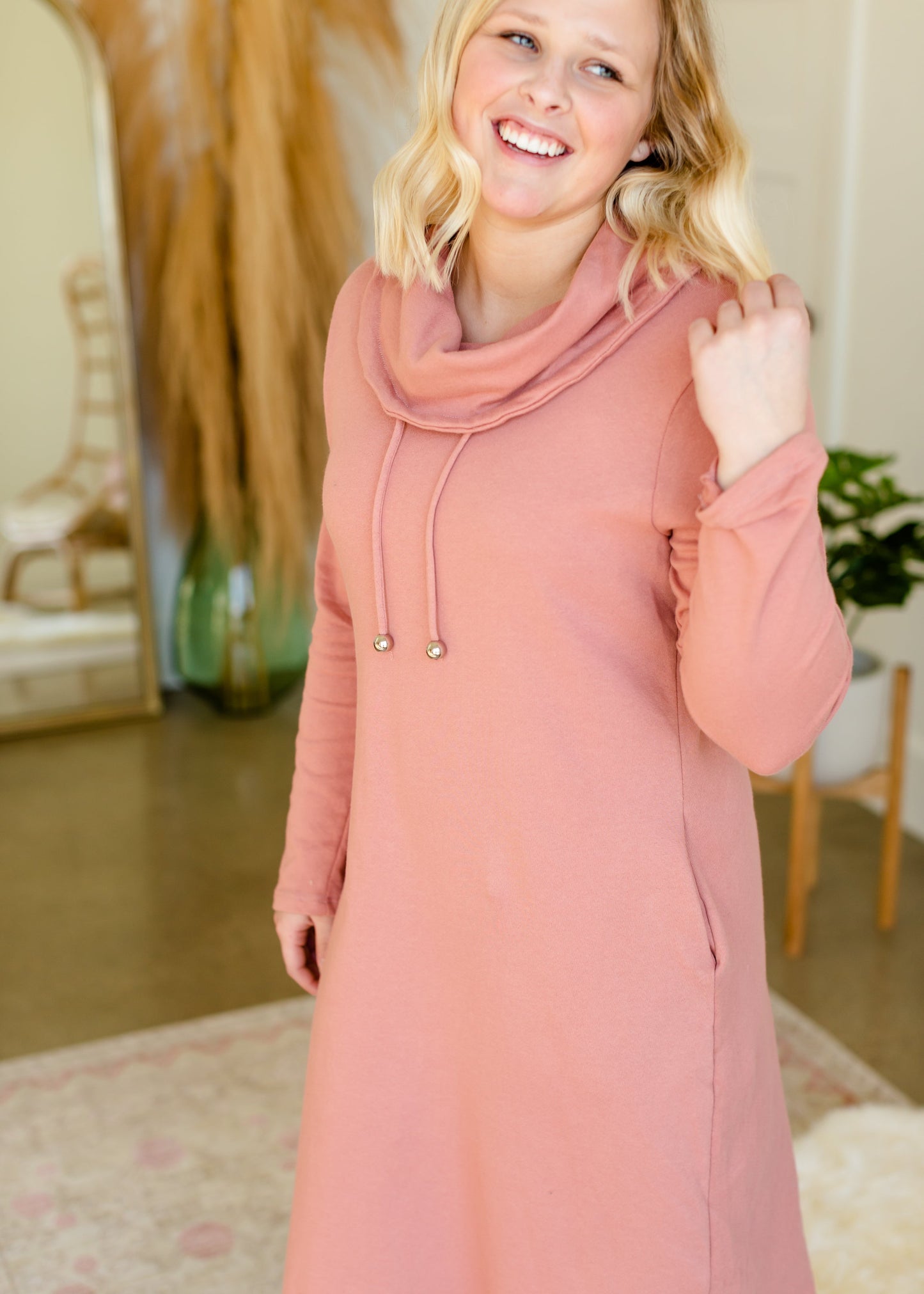 Pink Turtleneck Pocket Midi Dress - FINAL SALE Dresses